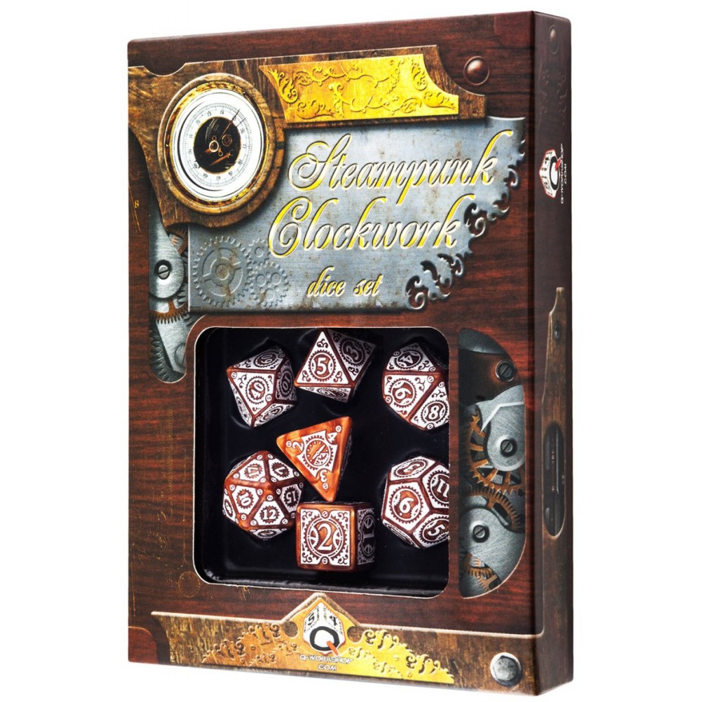 Set de 7 Dés JDR - Steampunk Clockwork - Caramel/Blanc
