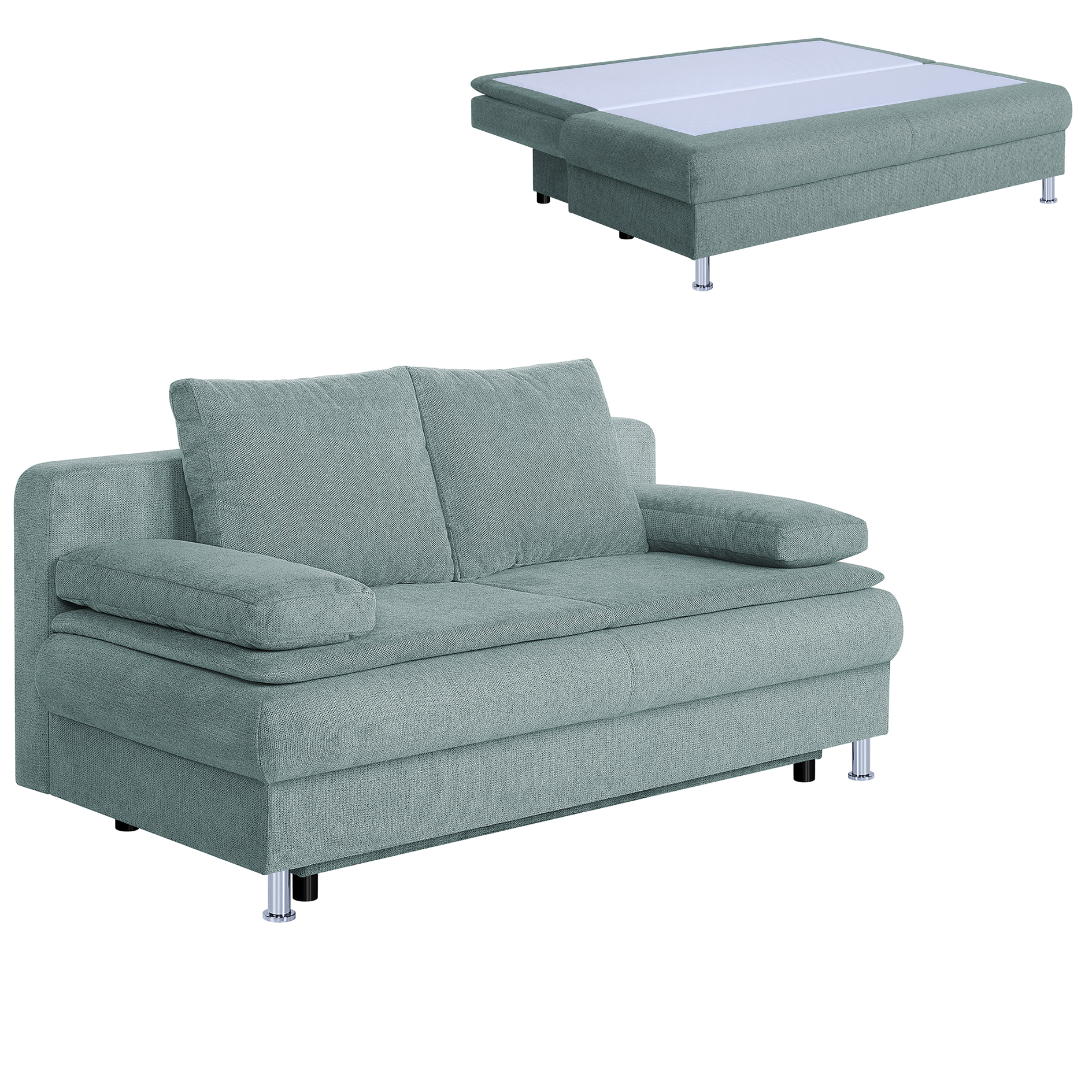 Schlafsofa - eisblau - Staukasten - integrierter Topper