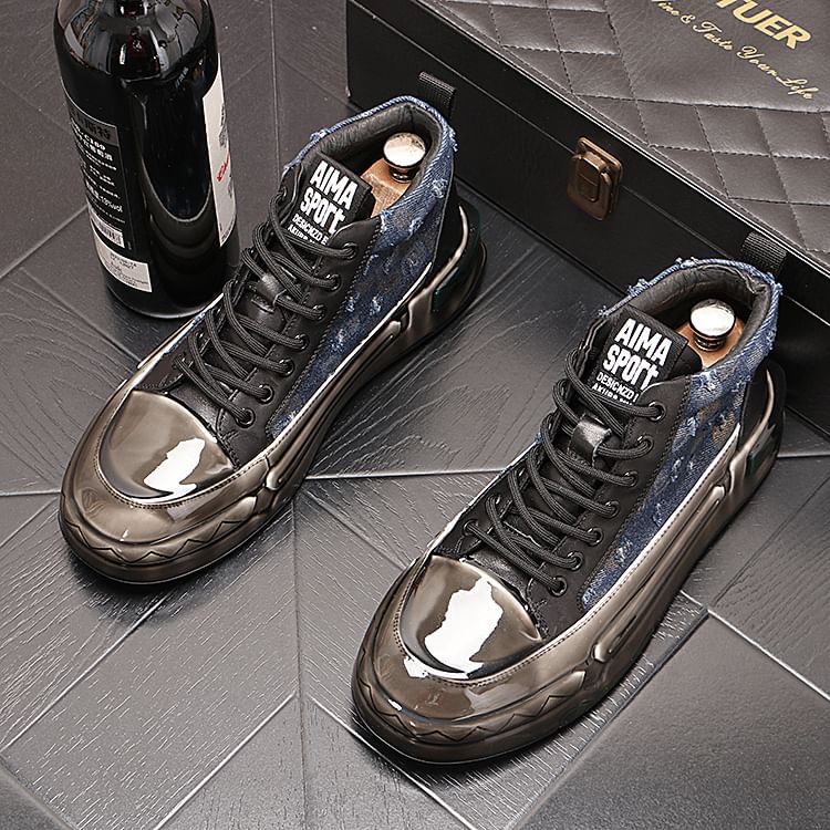Mr Ozera - Distressed Denim Platform High-Top Sneakers
