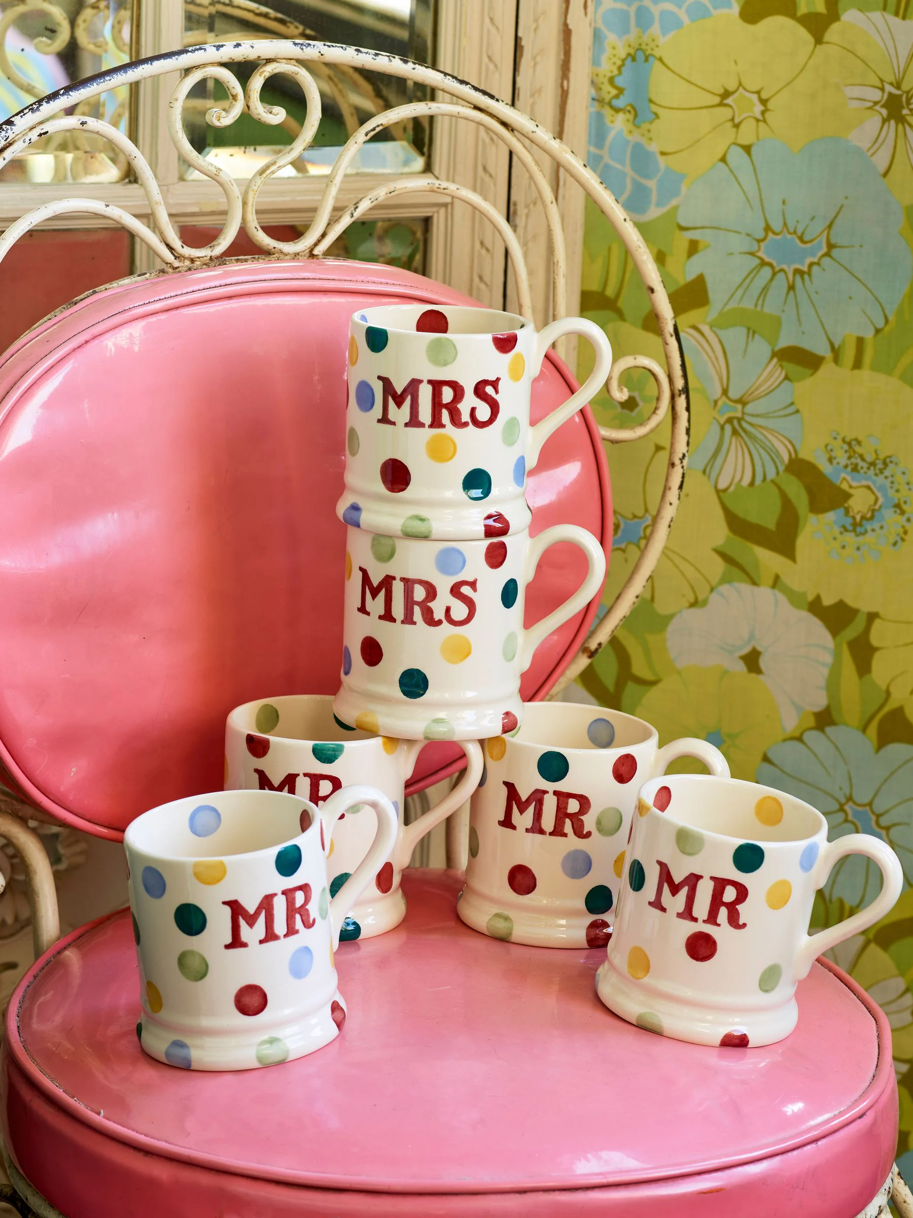 Emma Bridgewater Set of 2 Polka Dot Mr & Mrs 1/2 Pint Mugs Boxed