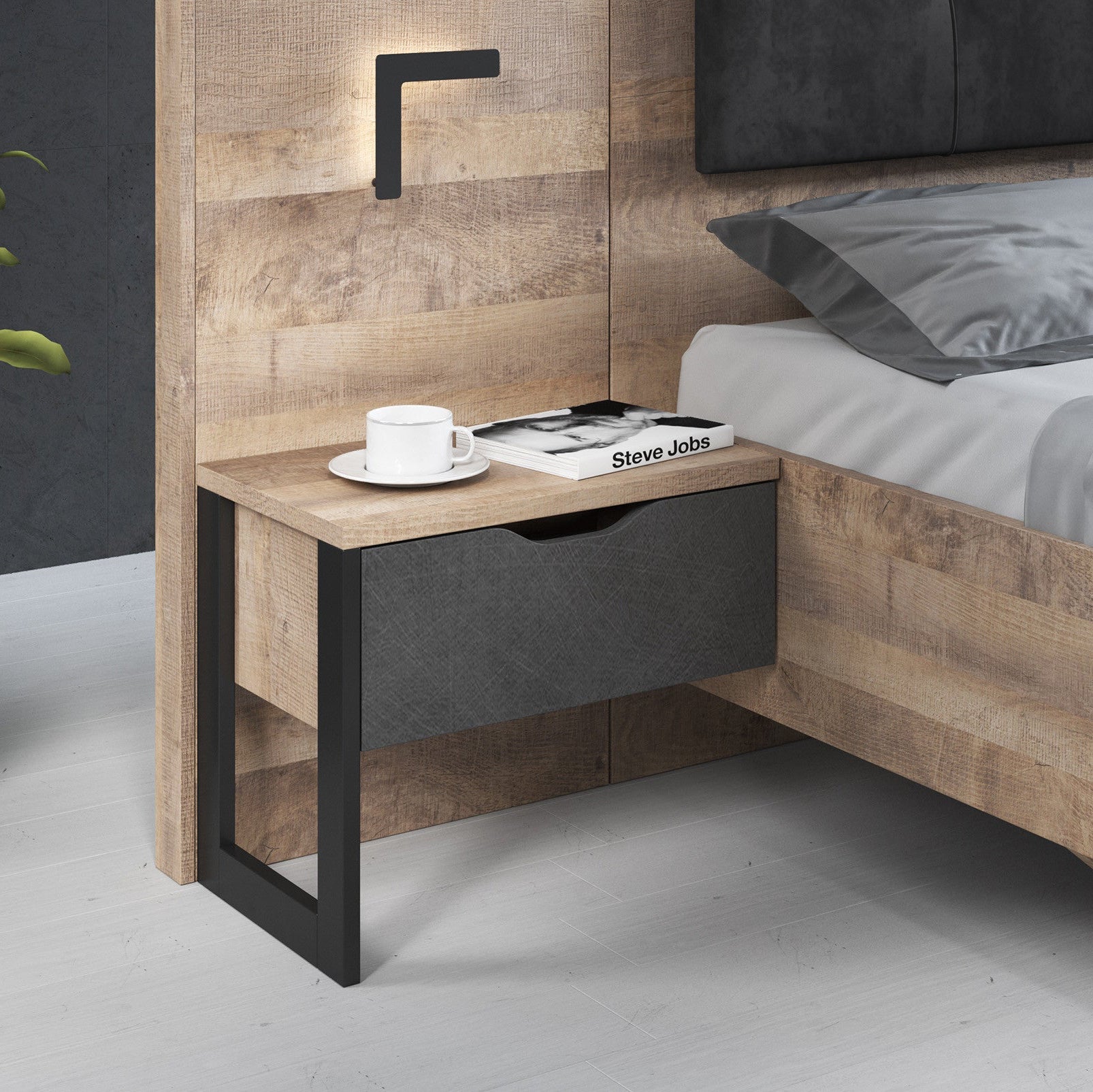 Acasia - Nachtkastje set van 2 - Grijs/eiken - 52x37x100 cm