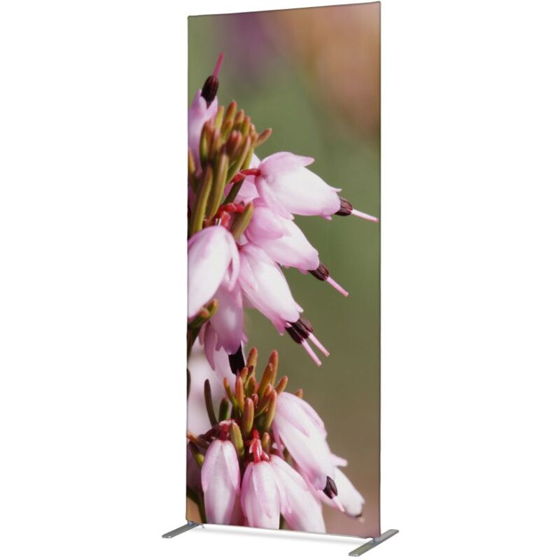 Cloison déco verticale en tissu motif bruyère rose
