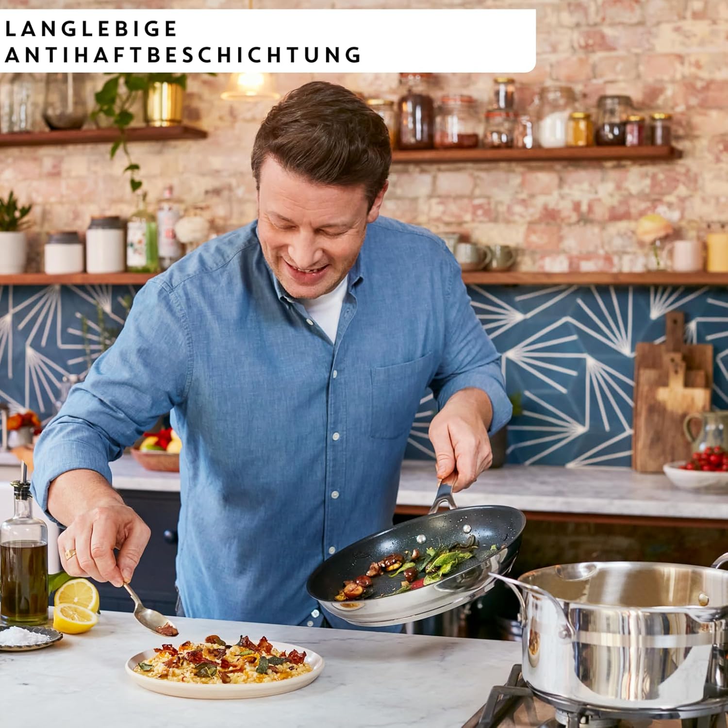 Tefal Jamie Oliver Cook Smart Pfannenset 20/24/28cm, Pfanne Induktion, sichere Titanium 2x Antihaftversiegelung, Antihaftpfanne,Thermo-Signal, für alle Herdarten geeignet, ergonomischer Griff, E310S3