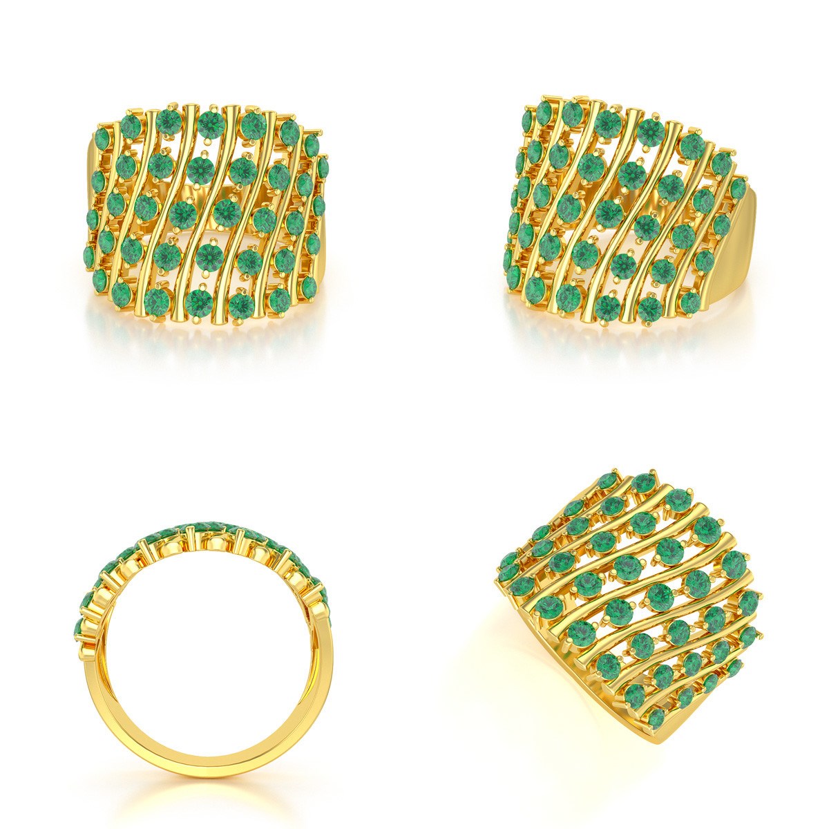 Bague ADEN Or 585 Jaune Emeraude 6.92grs
