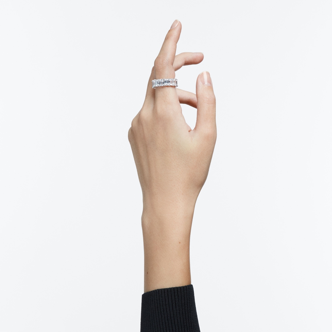 Swarovski Matrix Vittore Wide Ring, weiss, rhodiniert