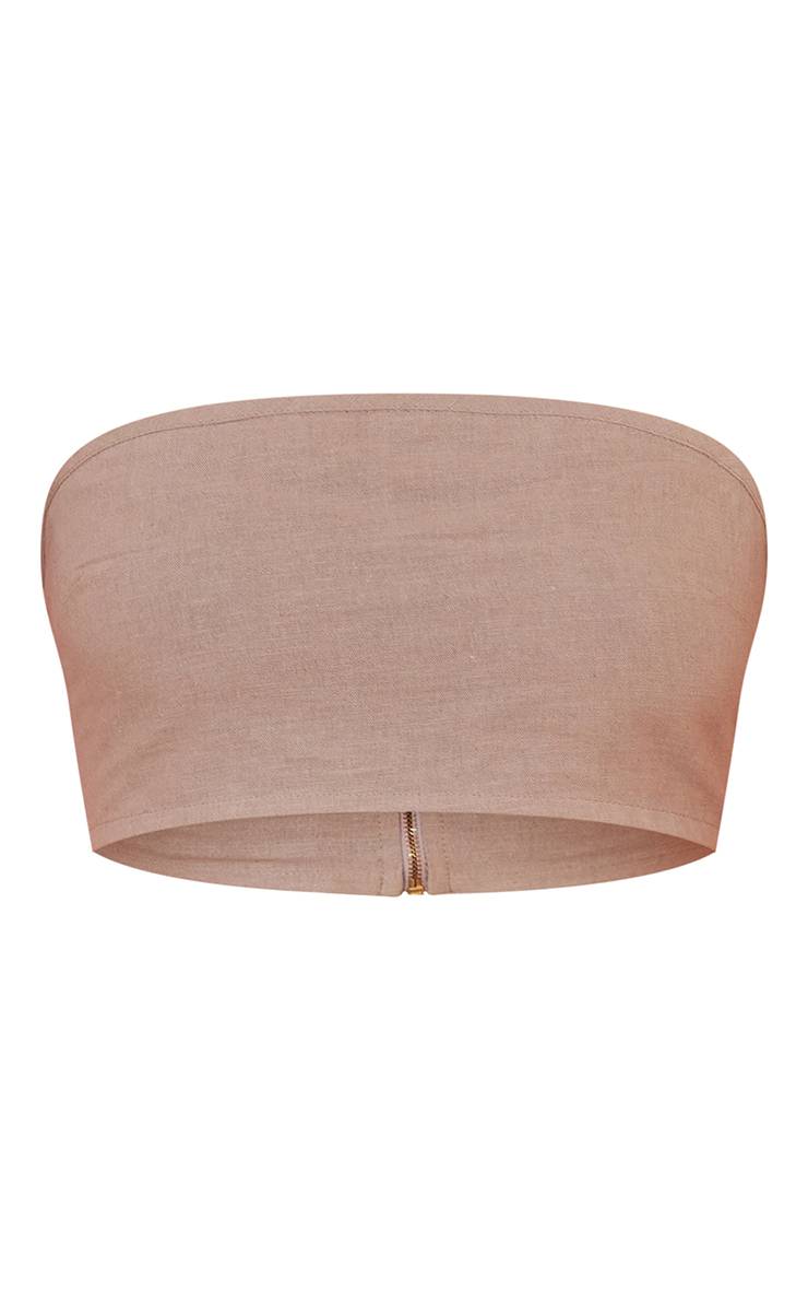 Taupe Ensemble Coordonné Bandeau Effet Lin Avec Fermeture Éclair Au Dos