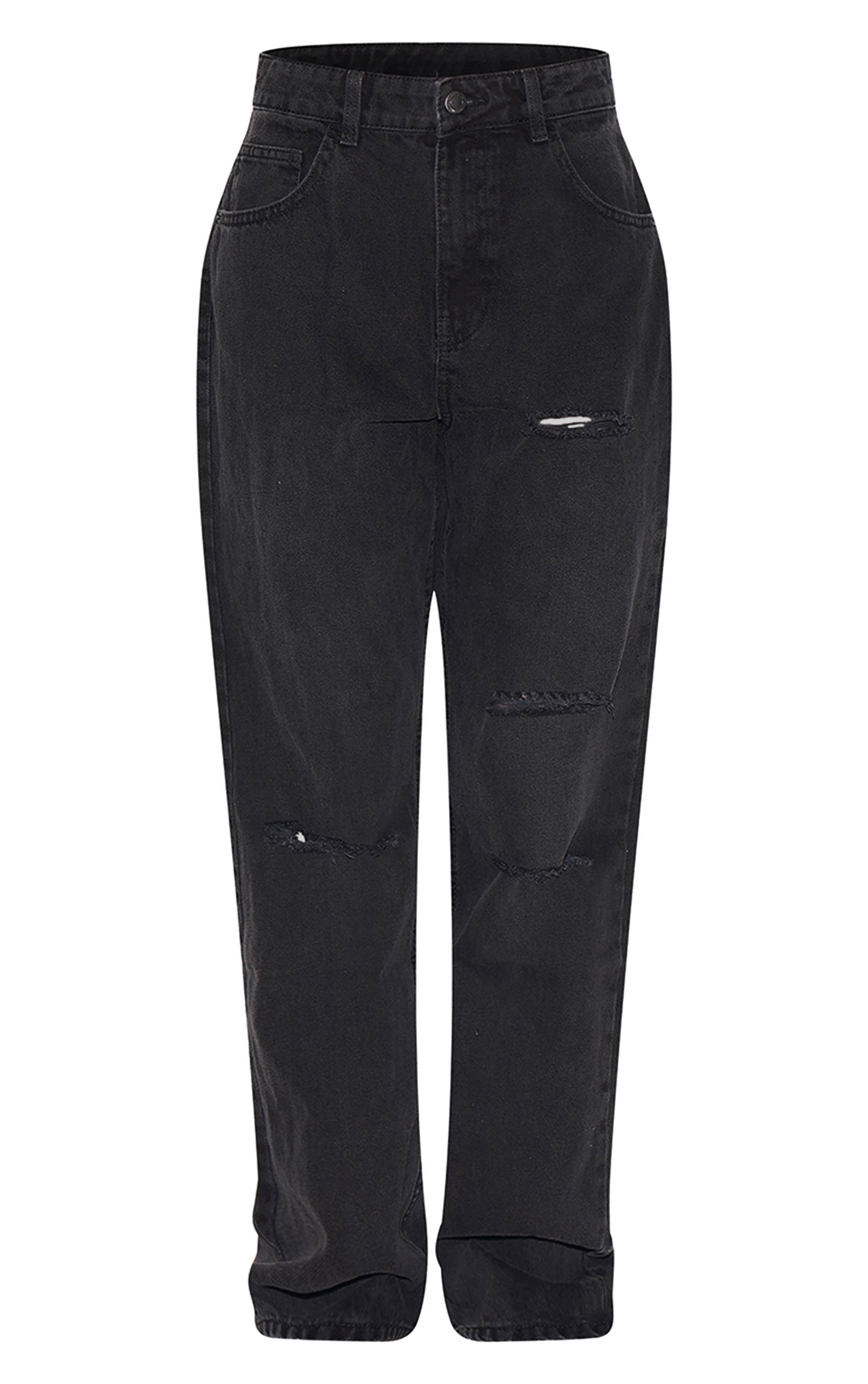 Noir Délavé Prettylittlething Jean Droit Déchiré À Jambe Droite