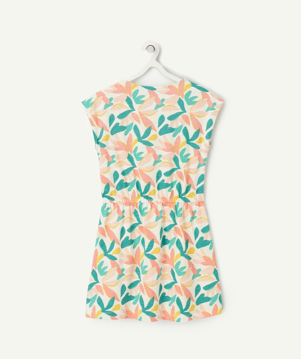 robe manches courtes fille en coton bio imprimé feuilles colorées