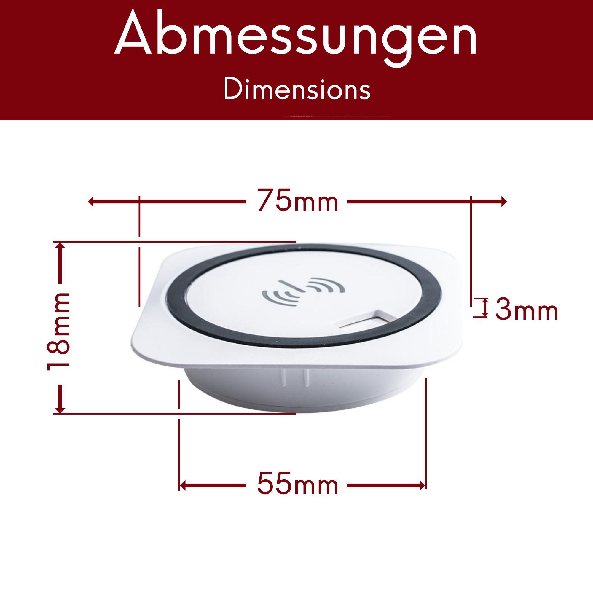 kalb | Einbau Schnellladegerät 15W, 7,5cm Ø, kabelloses Laden, 2x USB-Ports, Induktionsladegerät, weiß