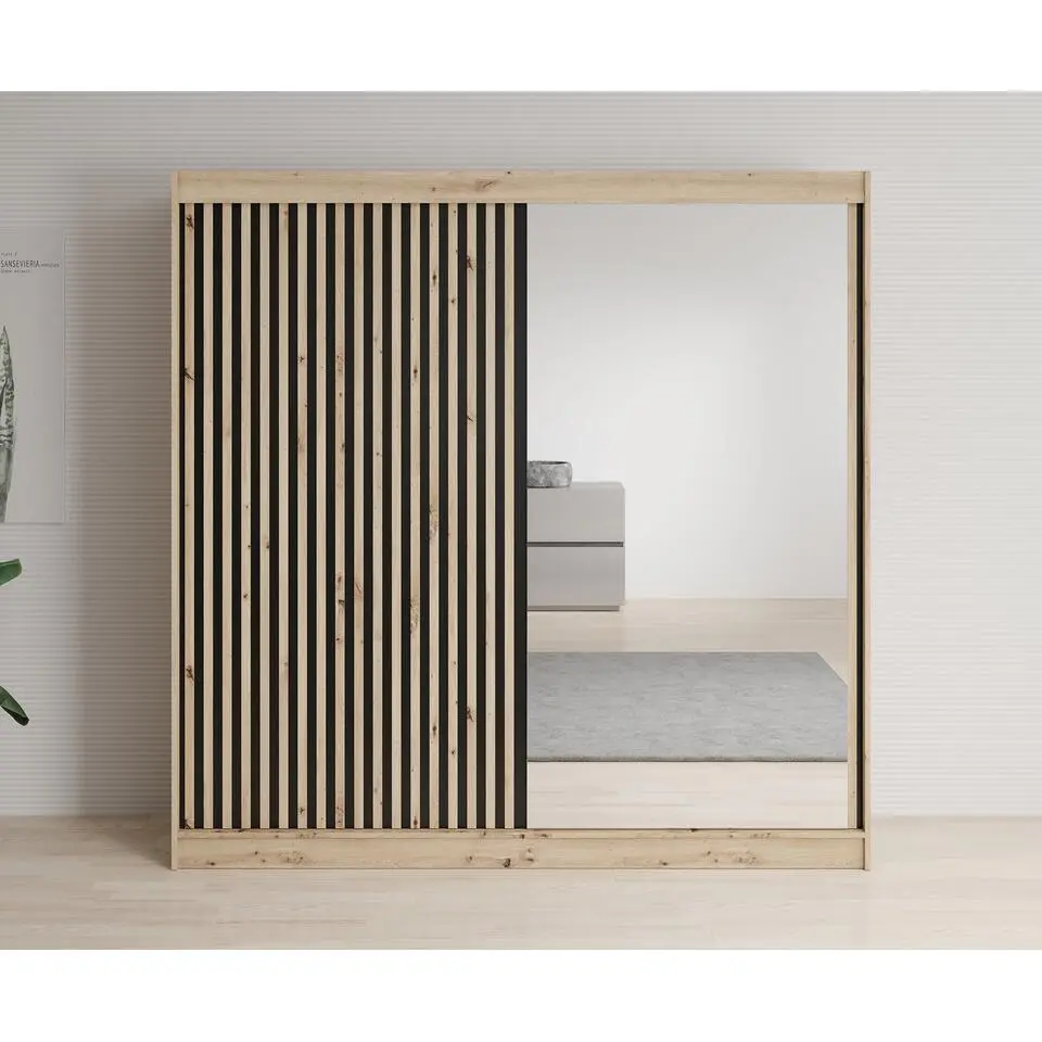 Meubella - Kledingkast Lisbon 2 - Eiken - 200 cm - Met spiegel