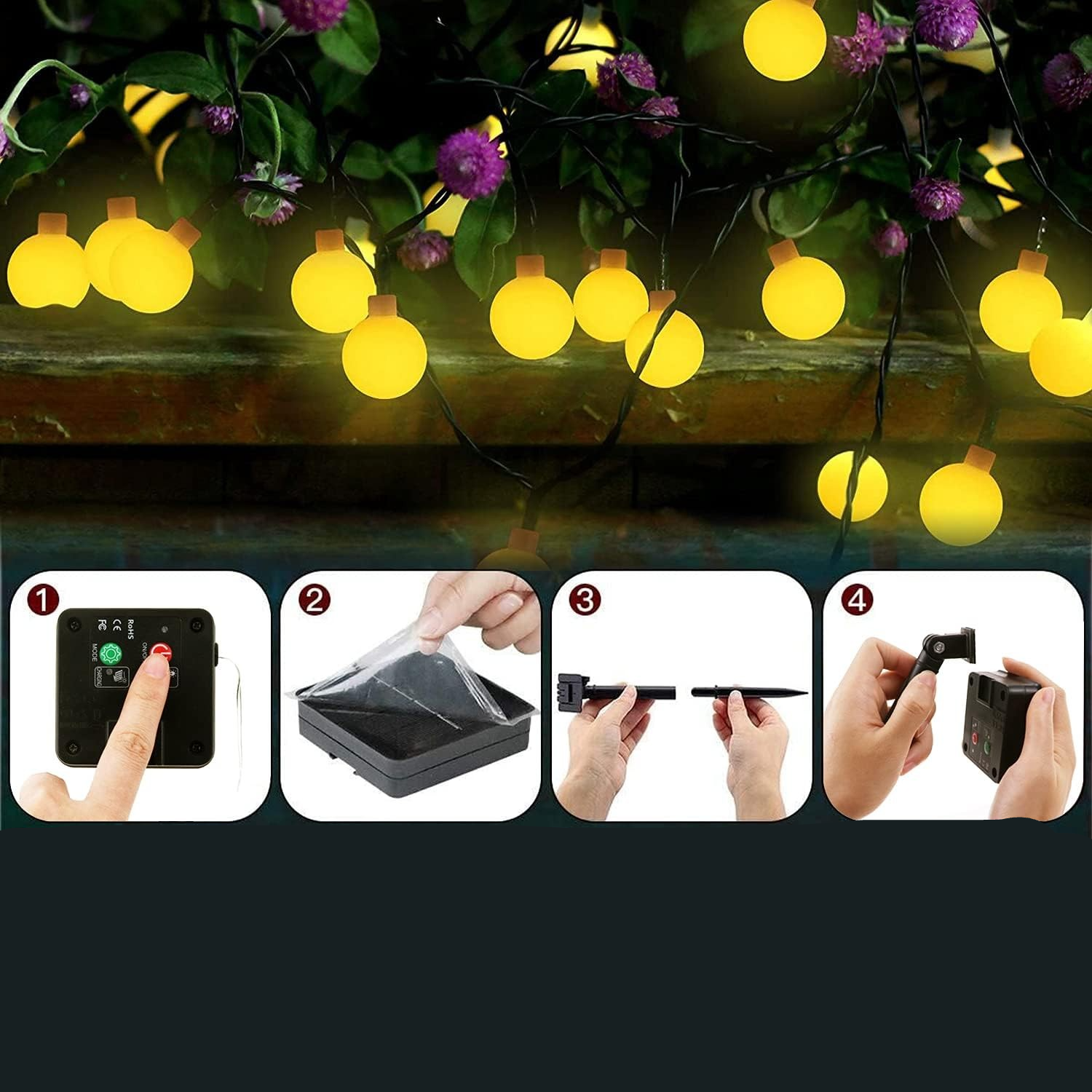(6m) 30 LED's Deko Solar Lichterkette Kugeln Outdoor Beleuchtung mit 8 Modi (IP65) - Warmweiss