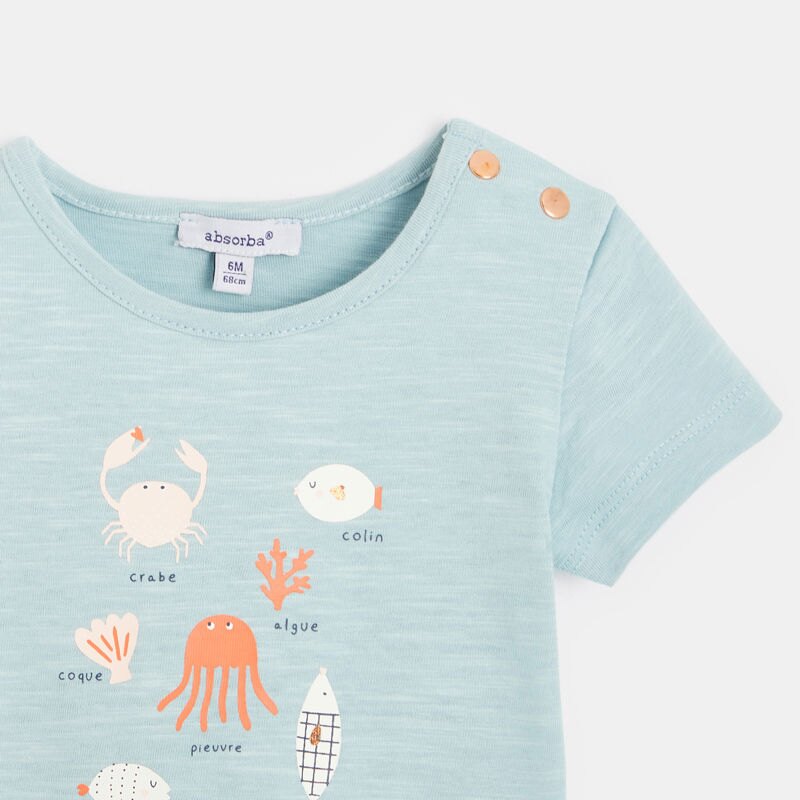 T-shirt manches courtes bébé fille en jersey flammé bleu Absorba Bleu