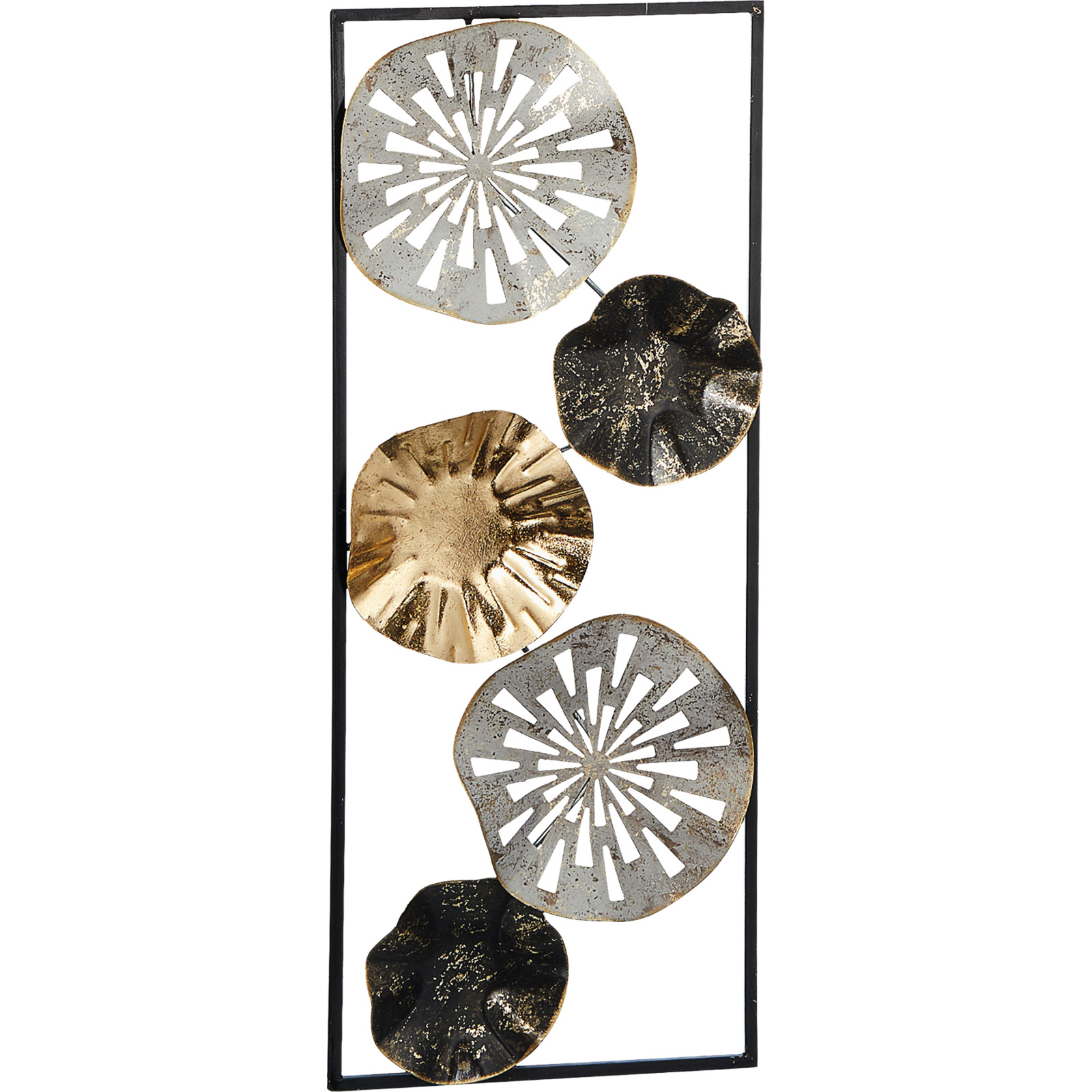 Wanddeko Metall im Rahmen weiss, schwarz und goldfarben