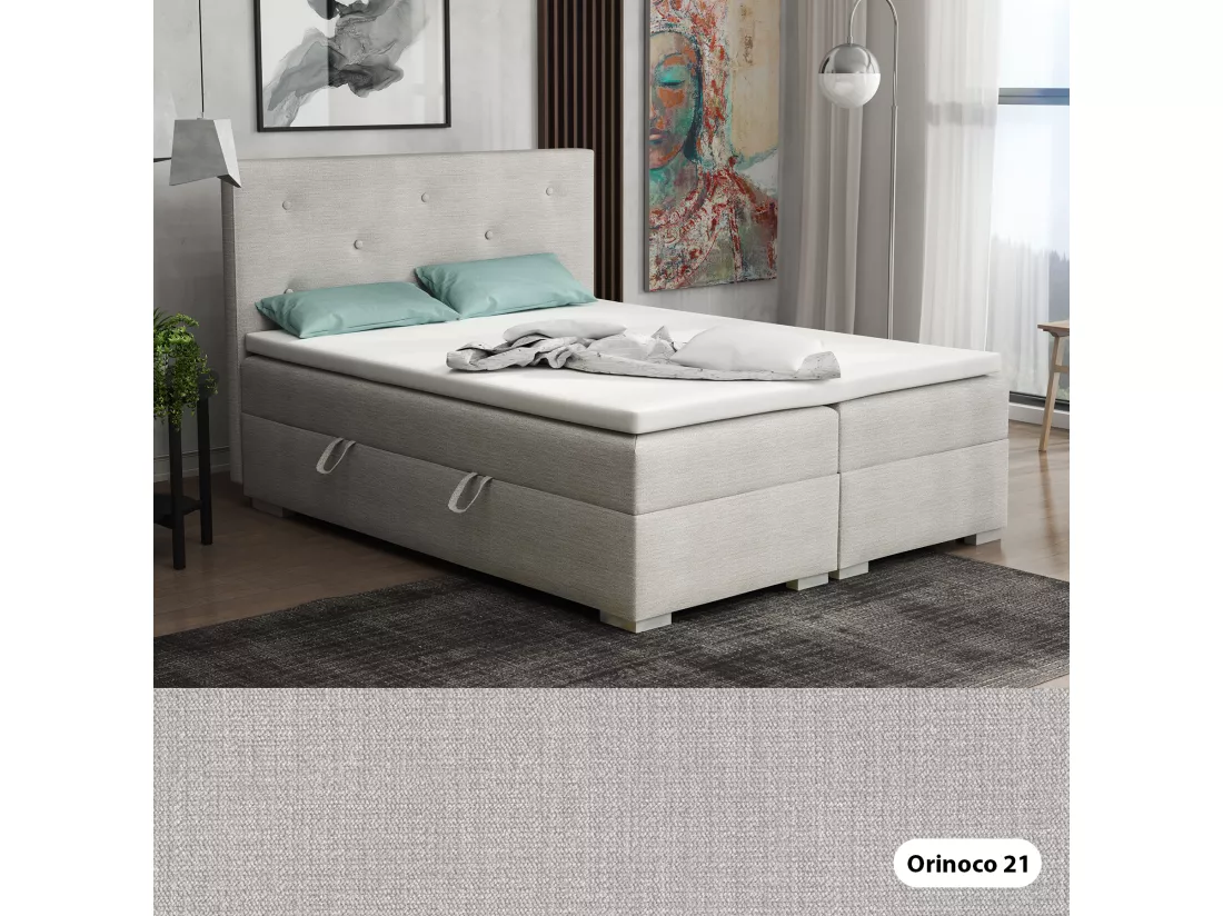 Lit Boxspring avec tiroirs de lit, Coffre de lit Topper Atlanta 160x200 cm, Orinoco 21 (Gris clair)