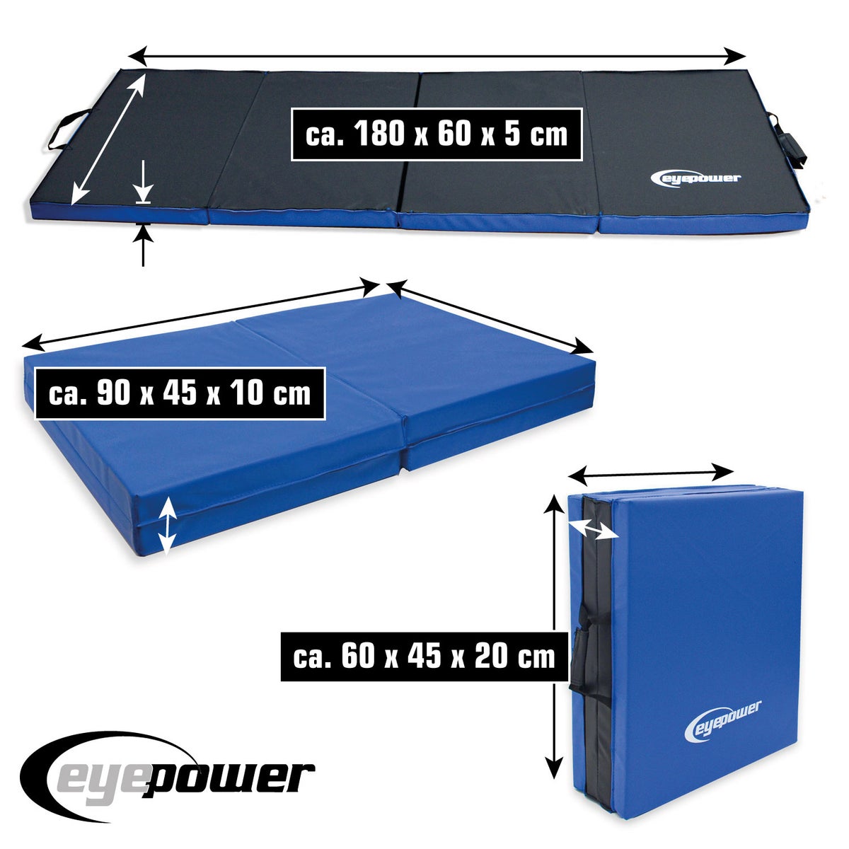 180x60 Opvouwbare Gymnastiekmat - 5cm Dikke Oefenmat Blauw Zwart