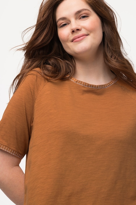 T-Shirt, Ziernähte, Rundhals, Halbarm, Biobaumwolle
