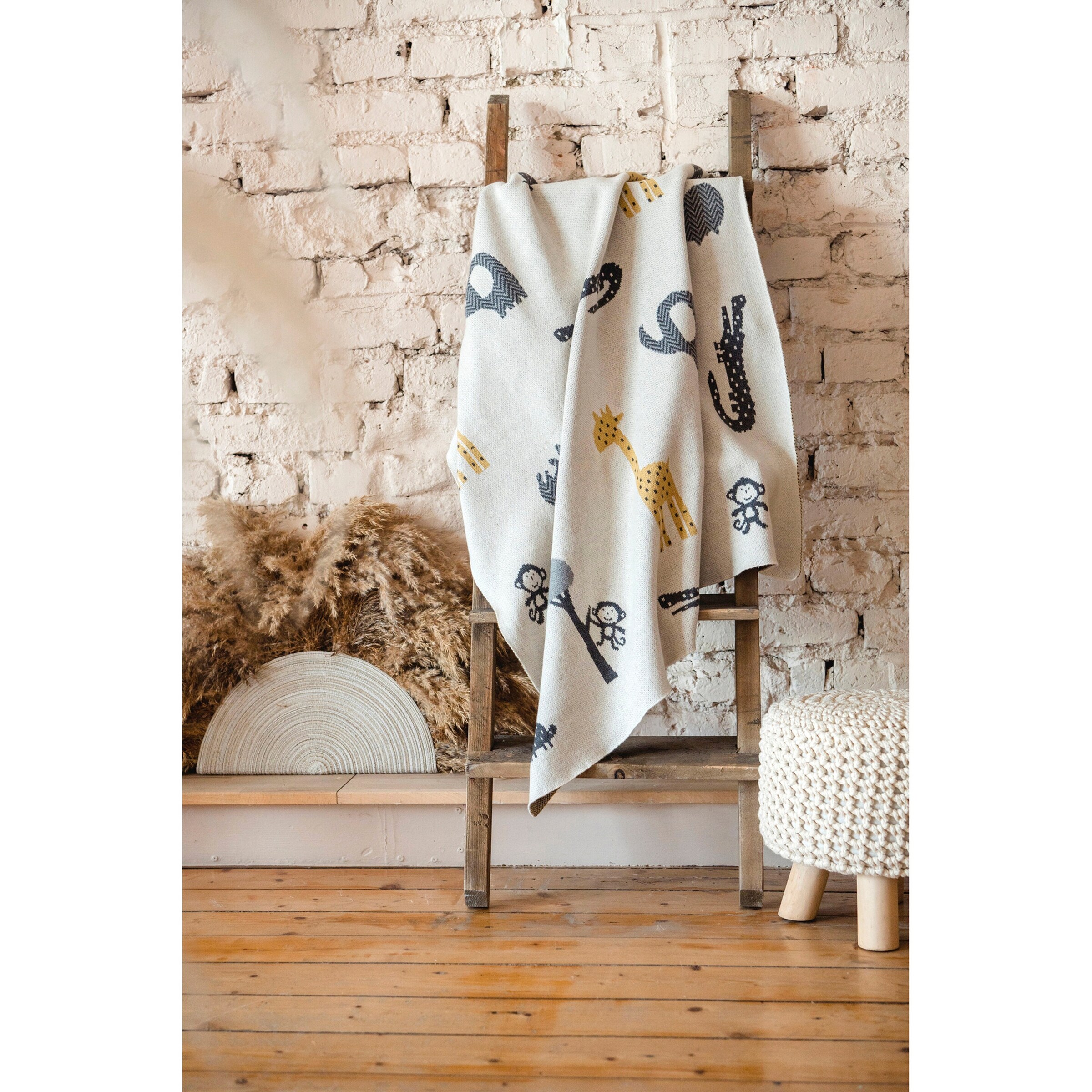 Kaiser Babydecke Strick 80x100 cm Organic Cotton Wildtiere / beige