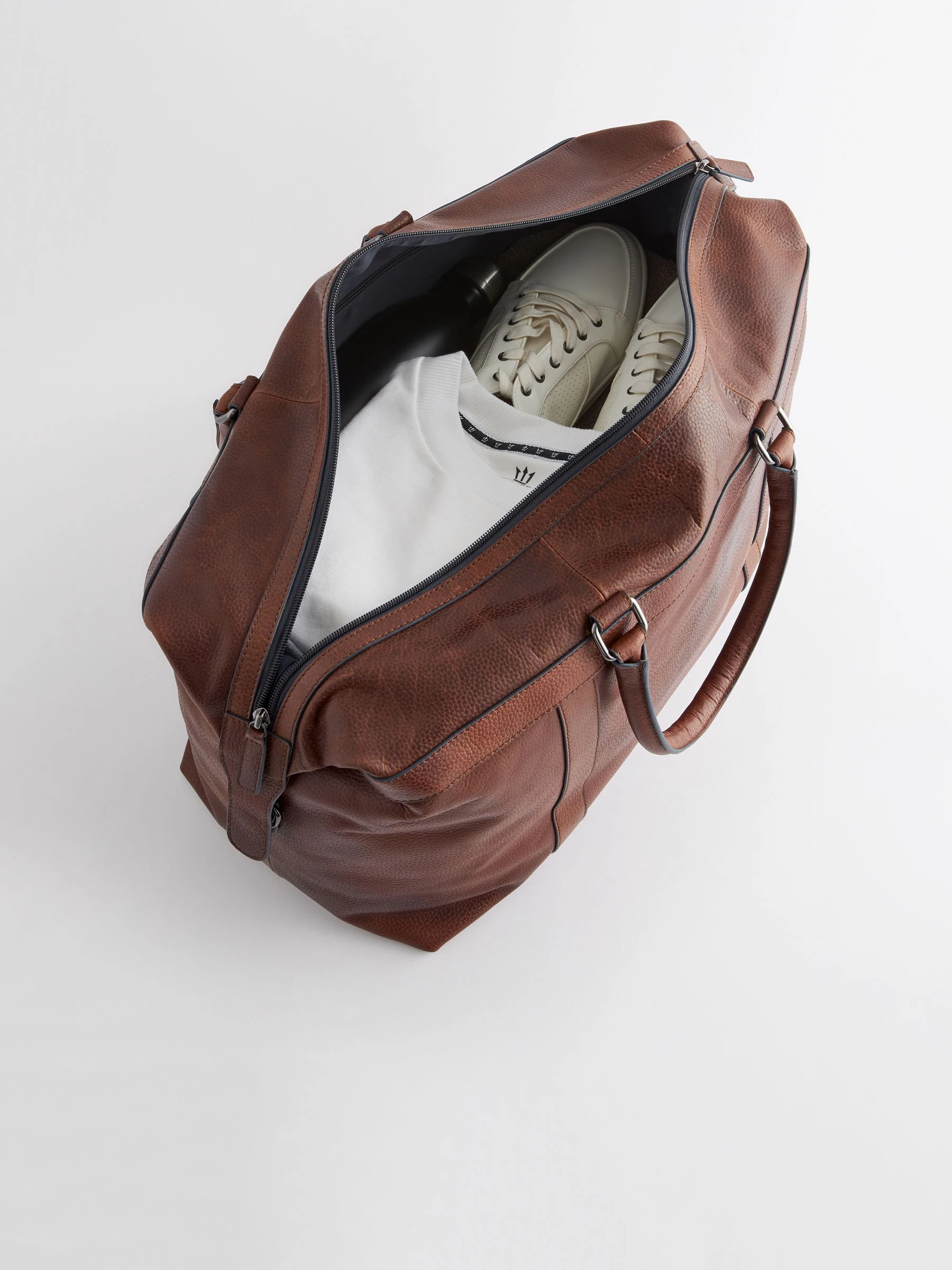 Lichtbruin/marineblauw - Leather Weekend Holdall Bag