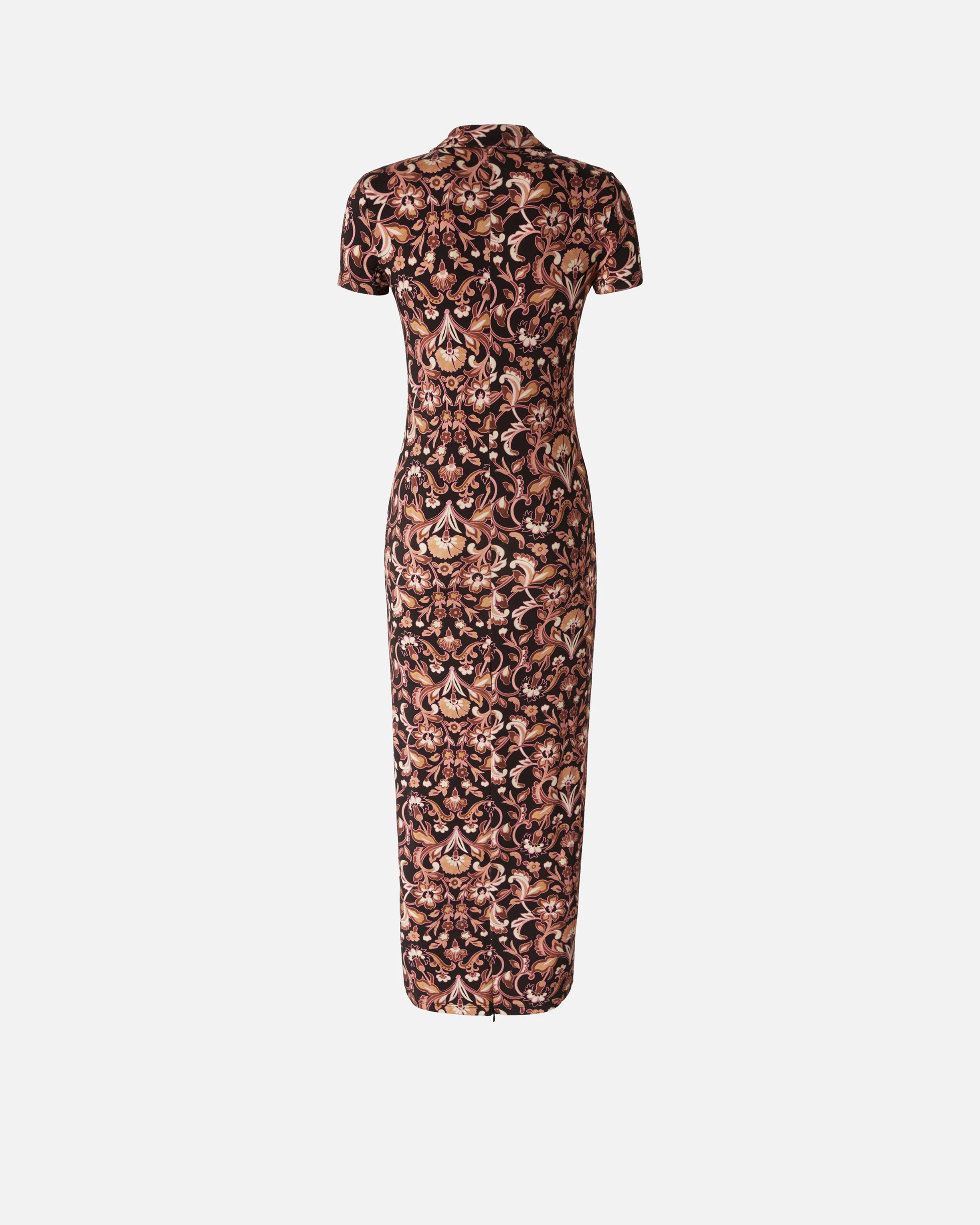 Robe longue à fleurs à manches courtes | Marron
