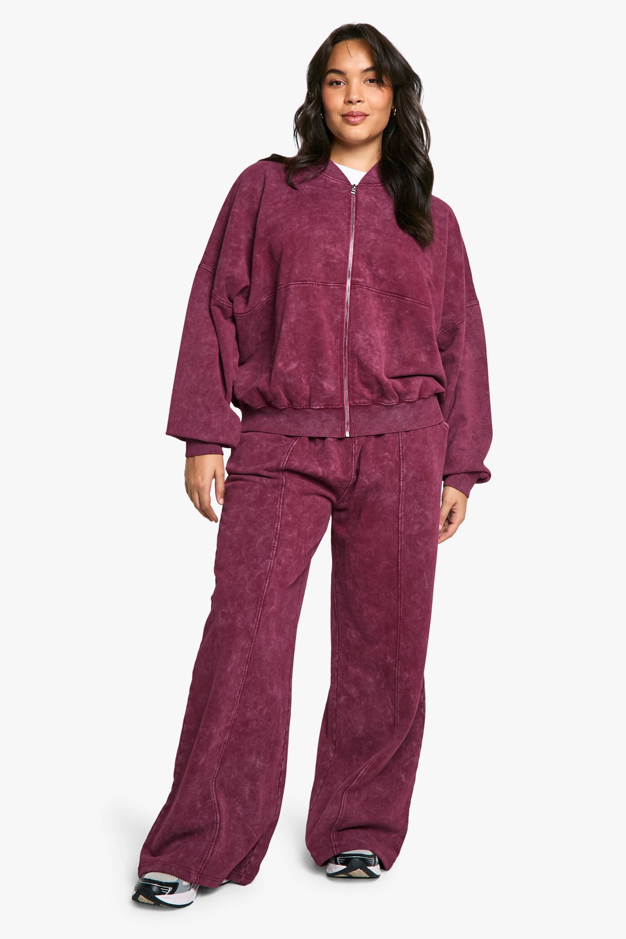 boohoo Plus Zip Through Bomber Straight Leg Jogger Tracksuit