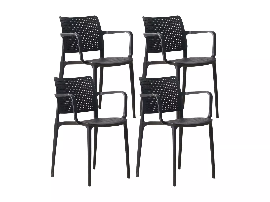 Lot de 4 chaises de terrasse en plastique noir