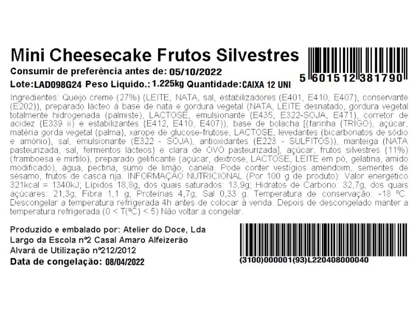 MINI CHEESE CAKE FRUTOS SILVESTRES 100 GR ATELIER DOCE