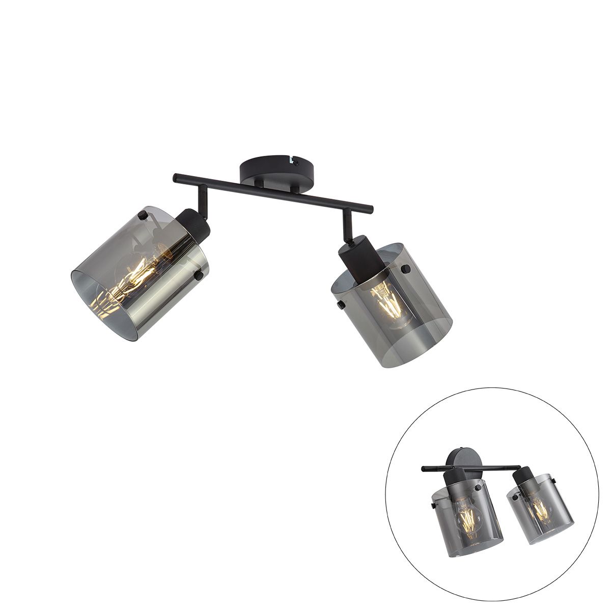 Design plafondspot zwart met smoke glas 2-lichts - Domo