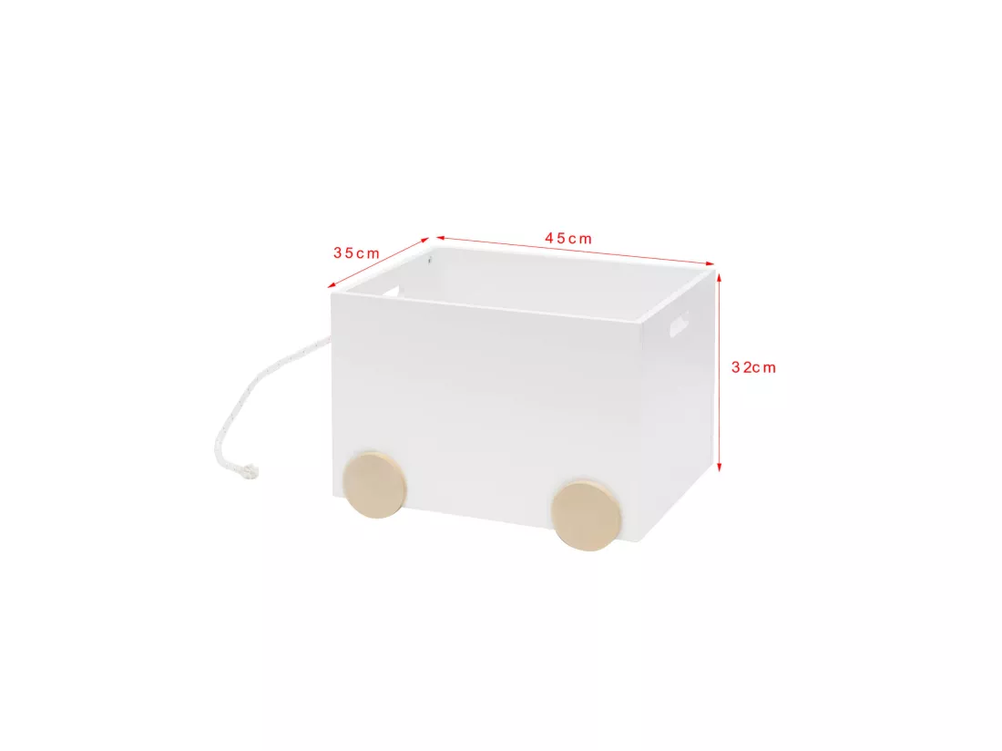 Chariot de Jeu Malle MDF Blanche avec Corde pour Chambre d'Enfant