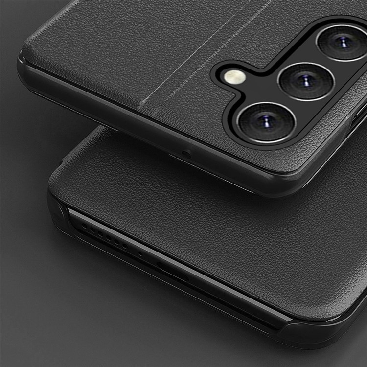 Samsung Galaxy S25 Leder Hülle Small Window View Flip Case - Petrol