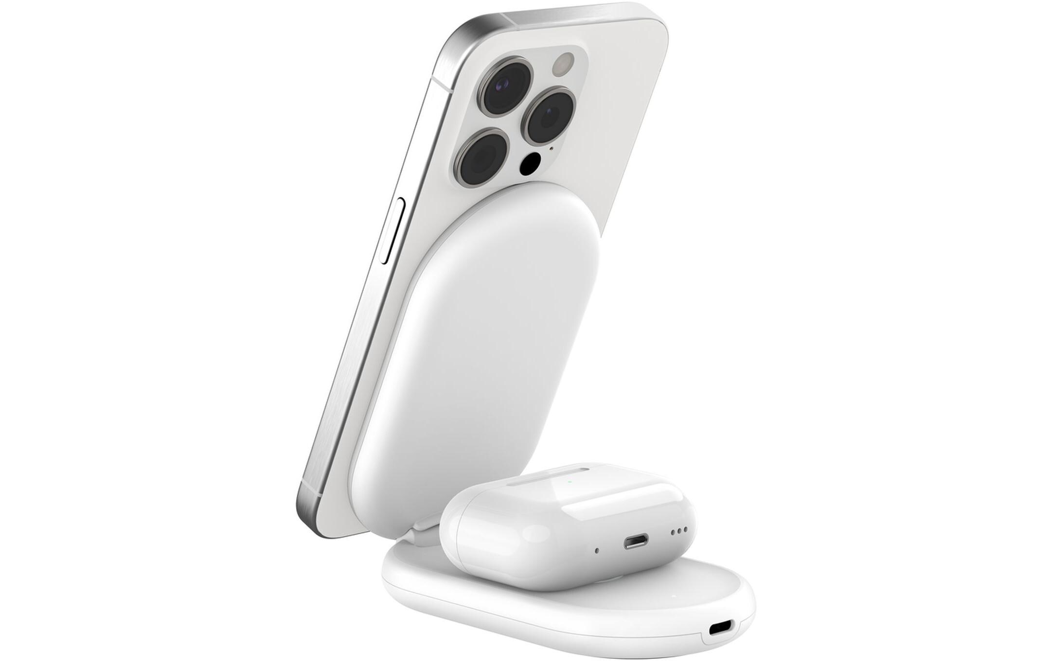 Wireless Charger Boostcharge klappbar Weiss inkl. NetzteilVerstellbare kabellose magnetische Ladestation mit Qi2