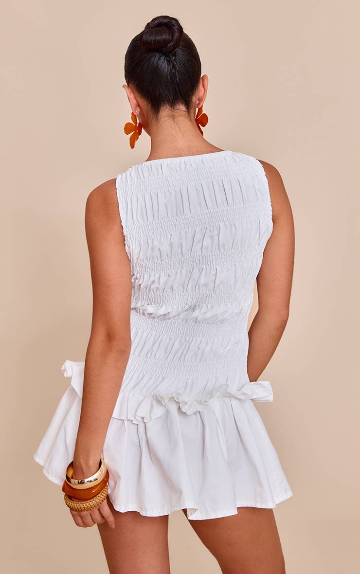 Blanc Robe Droite Ajustée À Volants Froncés
