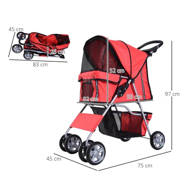 Dog Buggy Hundevogn I Rødt, Hundevogn Buggy Stroller Jogger Trailer, Lett Og Sammenleggbar