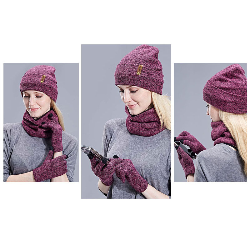 (3-tlg. Set) Unisex Winter Schlauch Schal / Mütze / Touchscreen Handschuhe (OneSize) - Dunkelgrau