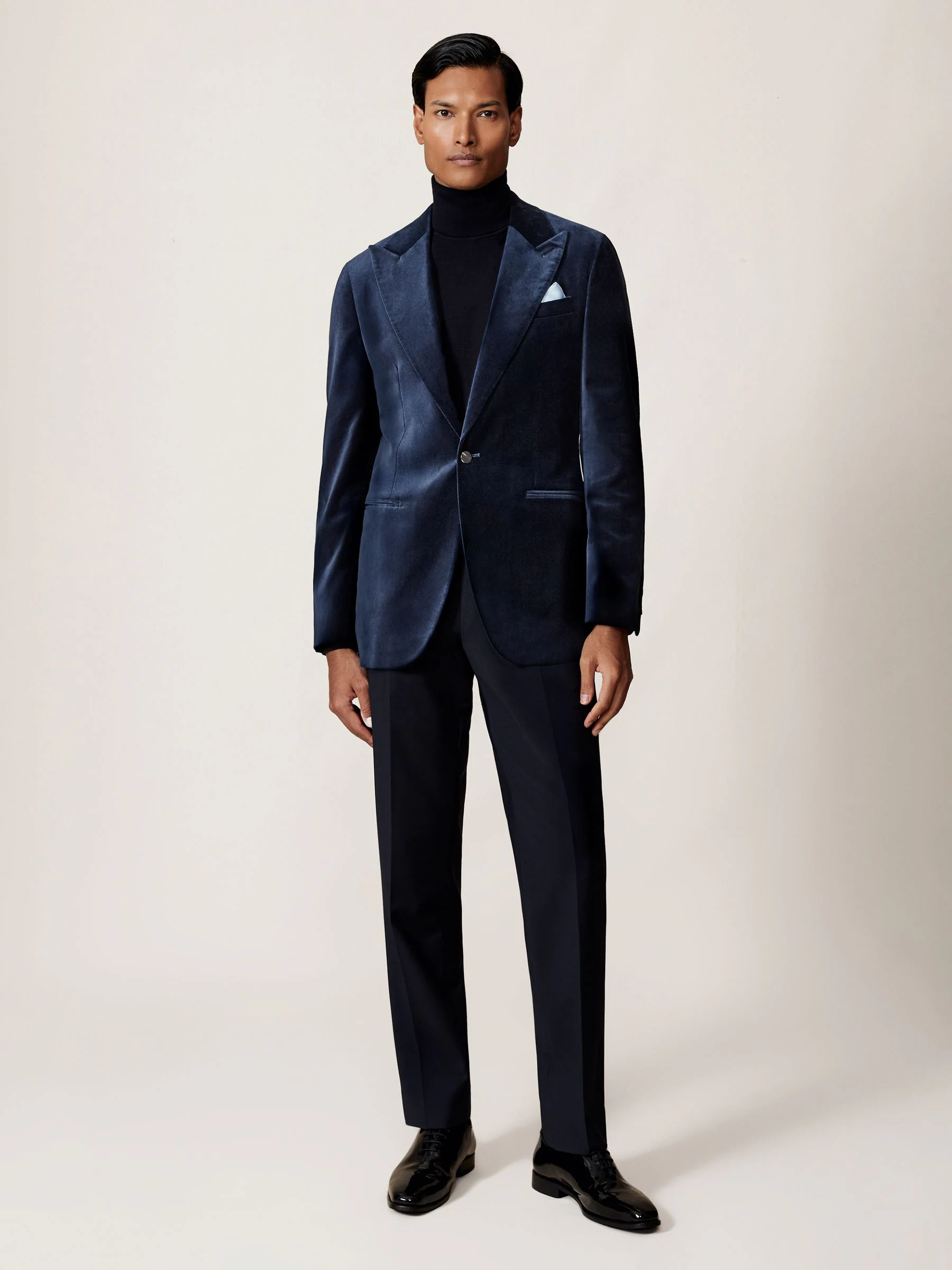 Marineblauw - Reiss Apsara Tailored Single-Breasted Velvet Blazer Slim-Fit