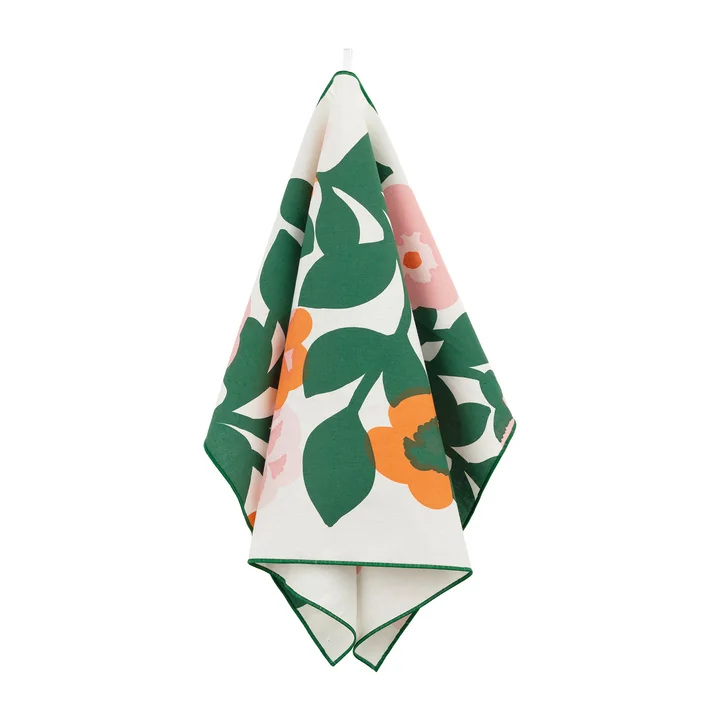 Marimekko - Pienni Green Green Geschirrtuch, 47 x 70 cm, weiss / grün / pink / orange