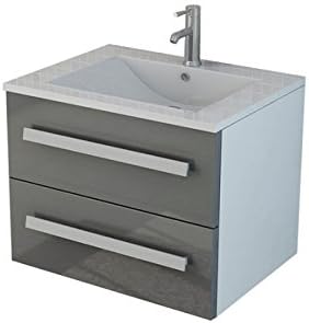 Jet-Line® | Badset Arosa II | Keramik Waschbecken | Waschtisch | Badmöbel | Soft Close | Hochglanz | Farbe grau | Badezimmer | Bad erhältlich | 59 cm breit