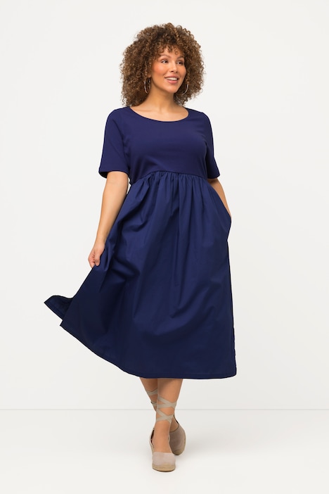 Midikleid, Rippjersey, A-Linie, Rundhals, Halbarm