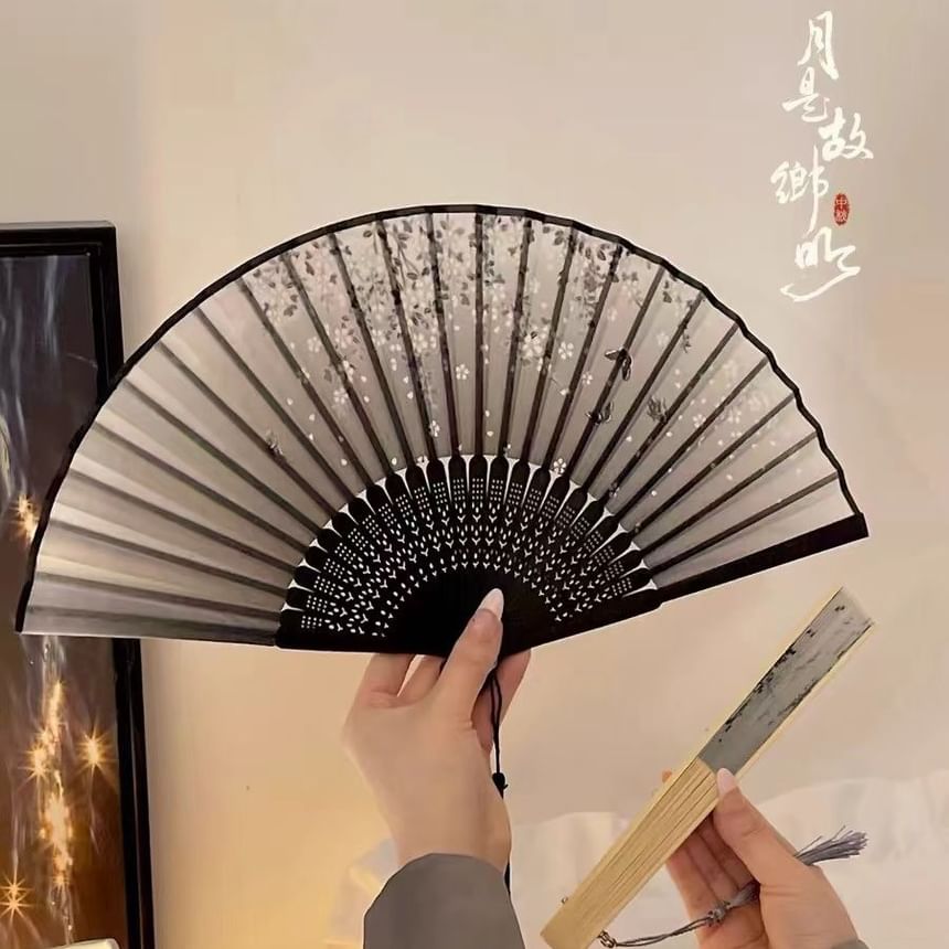 Coolkiss - Opvouwbare handventilator met bloemenmotief en bamboe (verschillende designs) / Set