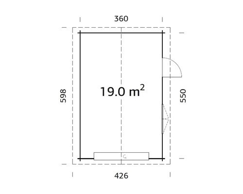 Palmako Roger vrijstaande garage, 19,0 m², met sectionaaldeur 360 x 550 cm, grijs gegrond.