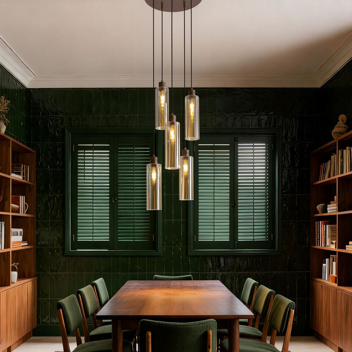 Hotel Chique hanglamp donker brons met amber glas 5-lichts - Stavelot