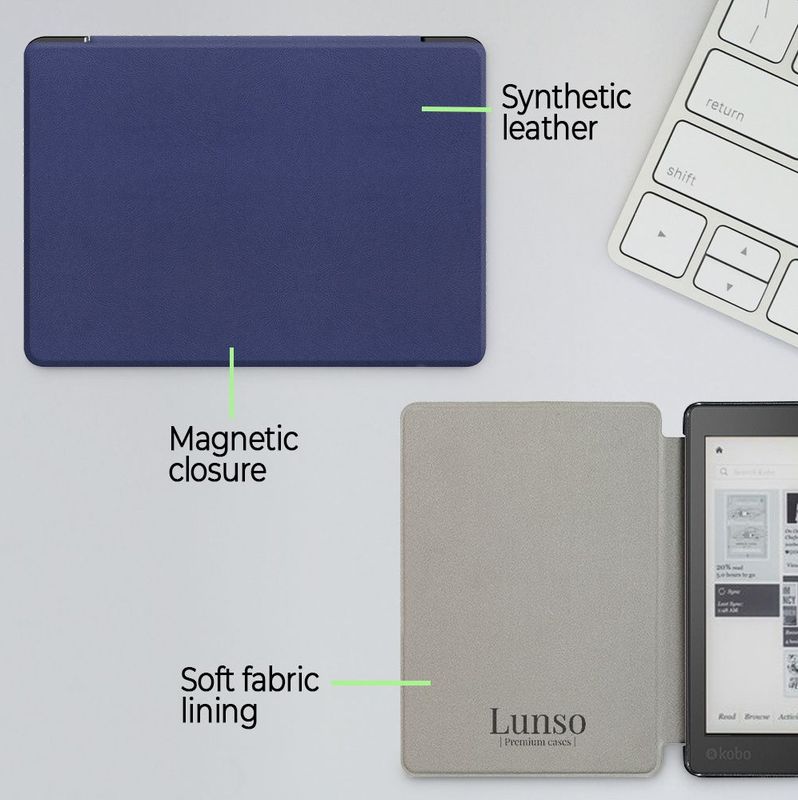 Lunso - Kobo Aura Edition 2 - Sleepcover - Donkerblauw - 6 inch