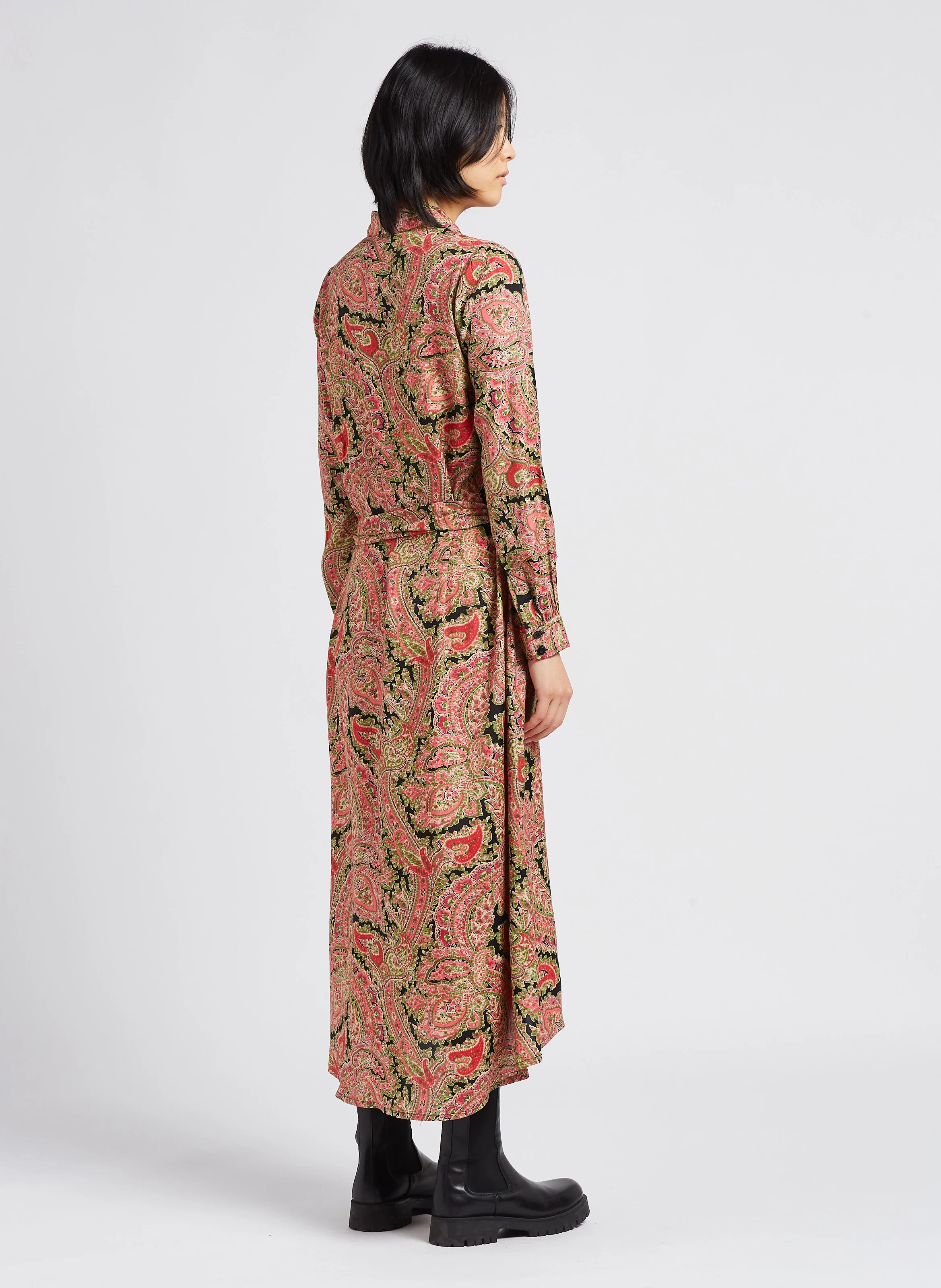 EMY - Robe longue col classique imprimée| Noir