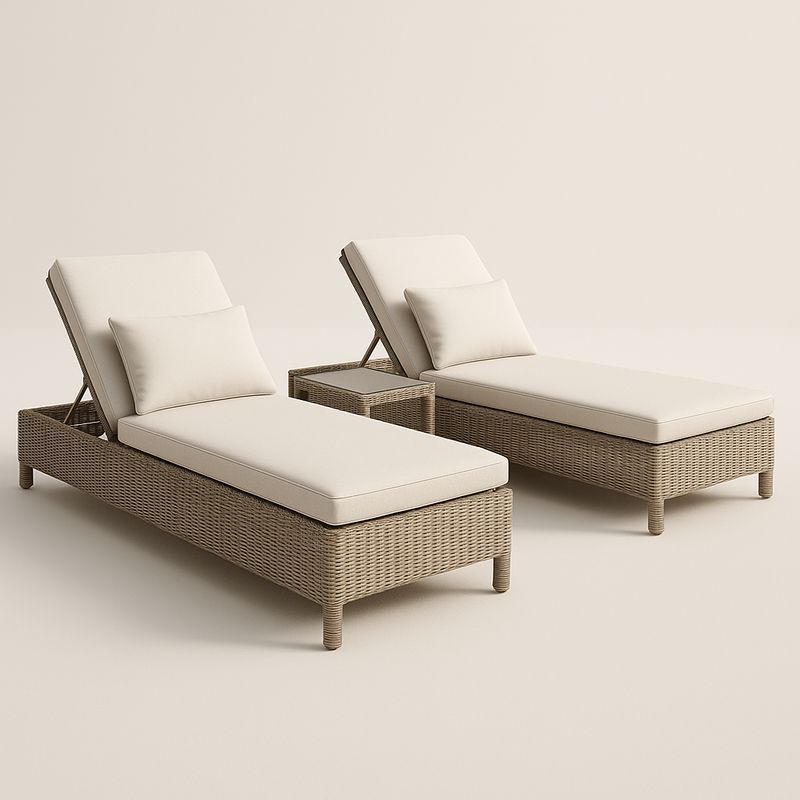 Gartenliegen Set Polyrattan Beige mit Kissen