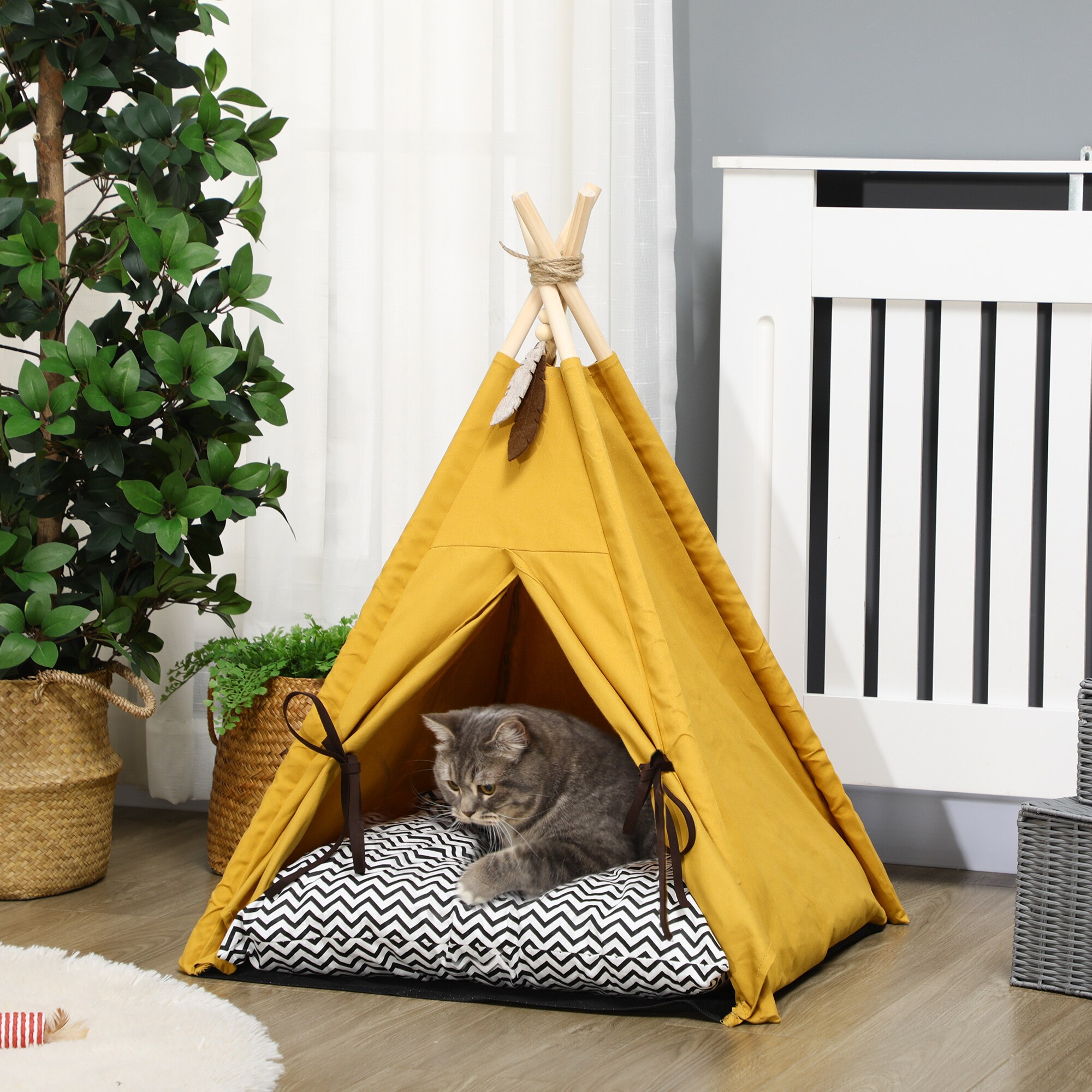 PawHut Katzenzelt mit Kissen gelb 60L x 60B x 76H cm