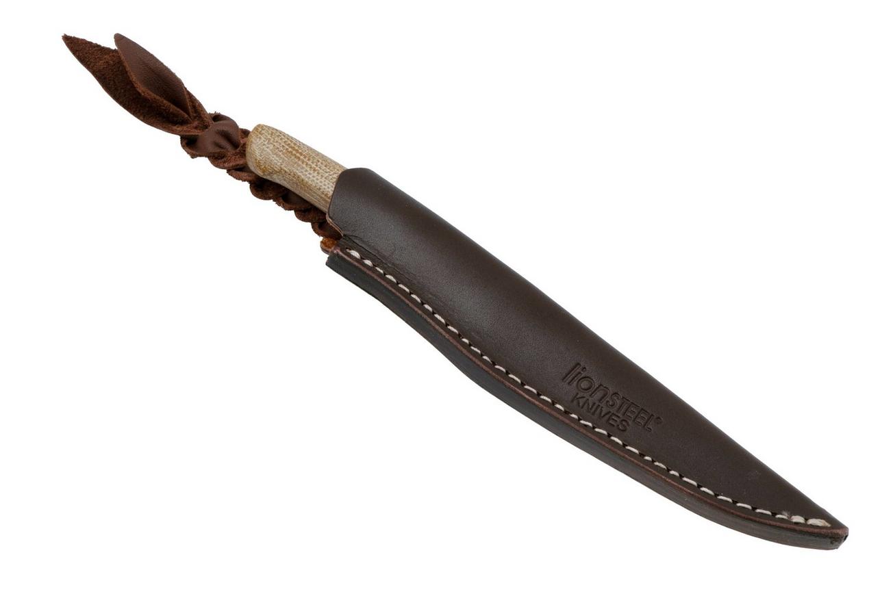 LionSteel Ago AG1-CVN Natural Canvas Micarta, Titanium Guard, vaststaand mes