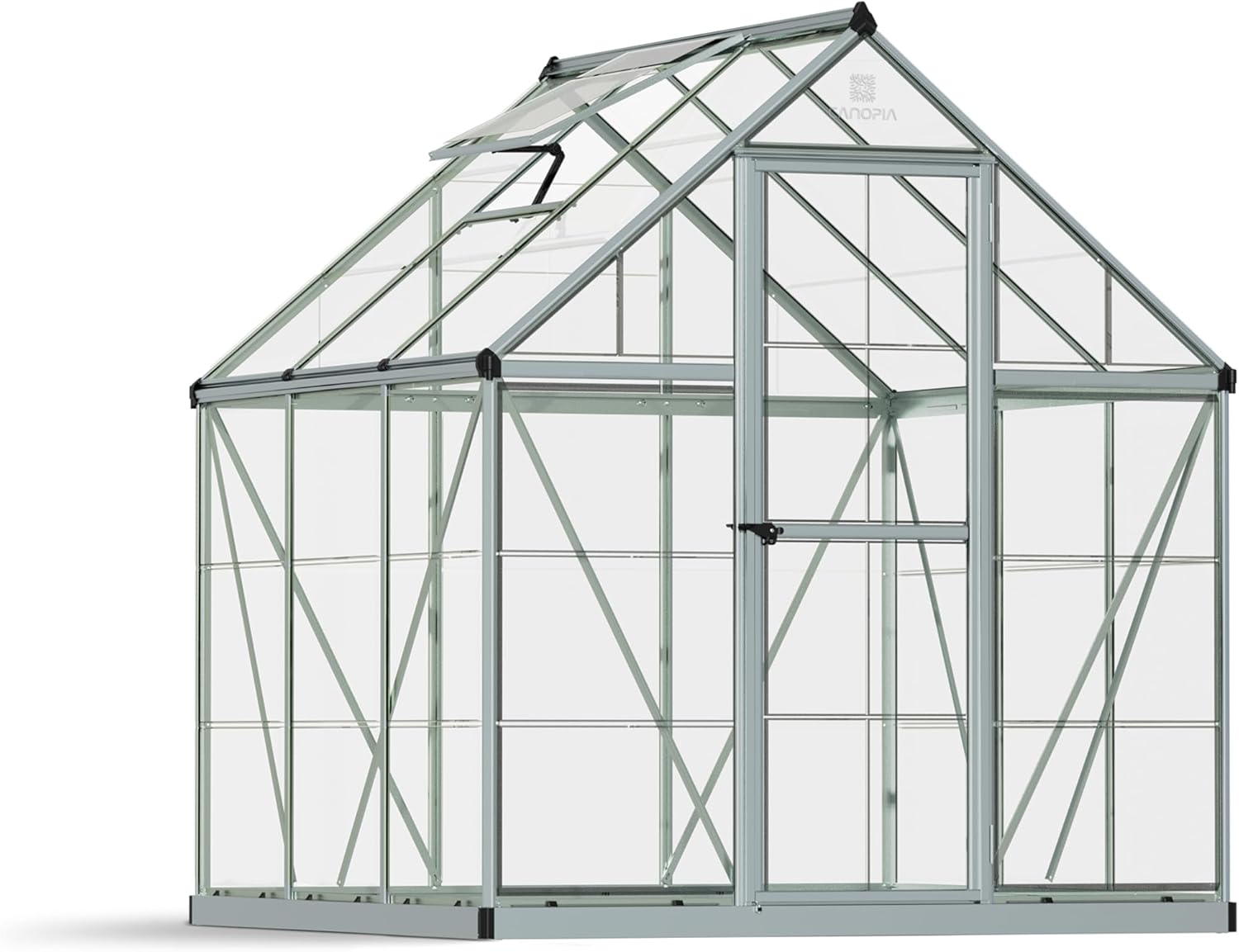 Canopia by Palram Gewächshaus klein Harmony 6x6 Treibhaus 185x186 cm Aluminium Silber Tomatenhaus Polycarbonatplatten UV-beständig