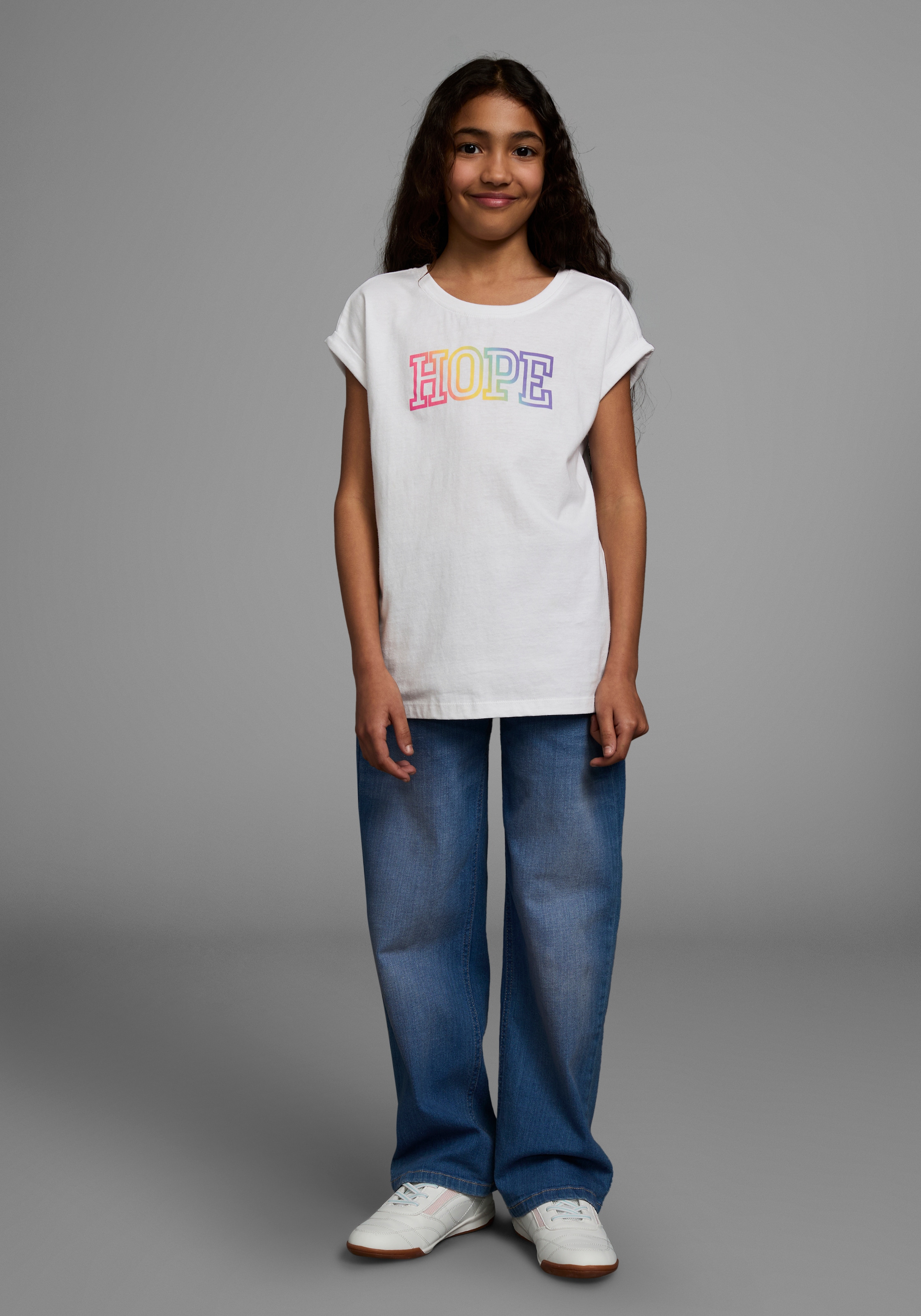 KIDSWORLD T-Shirt »Mit Print: HOPE«, Kurzarm,  bequeme Passform,  mit Print,  Rundhalsausschnitt