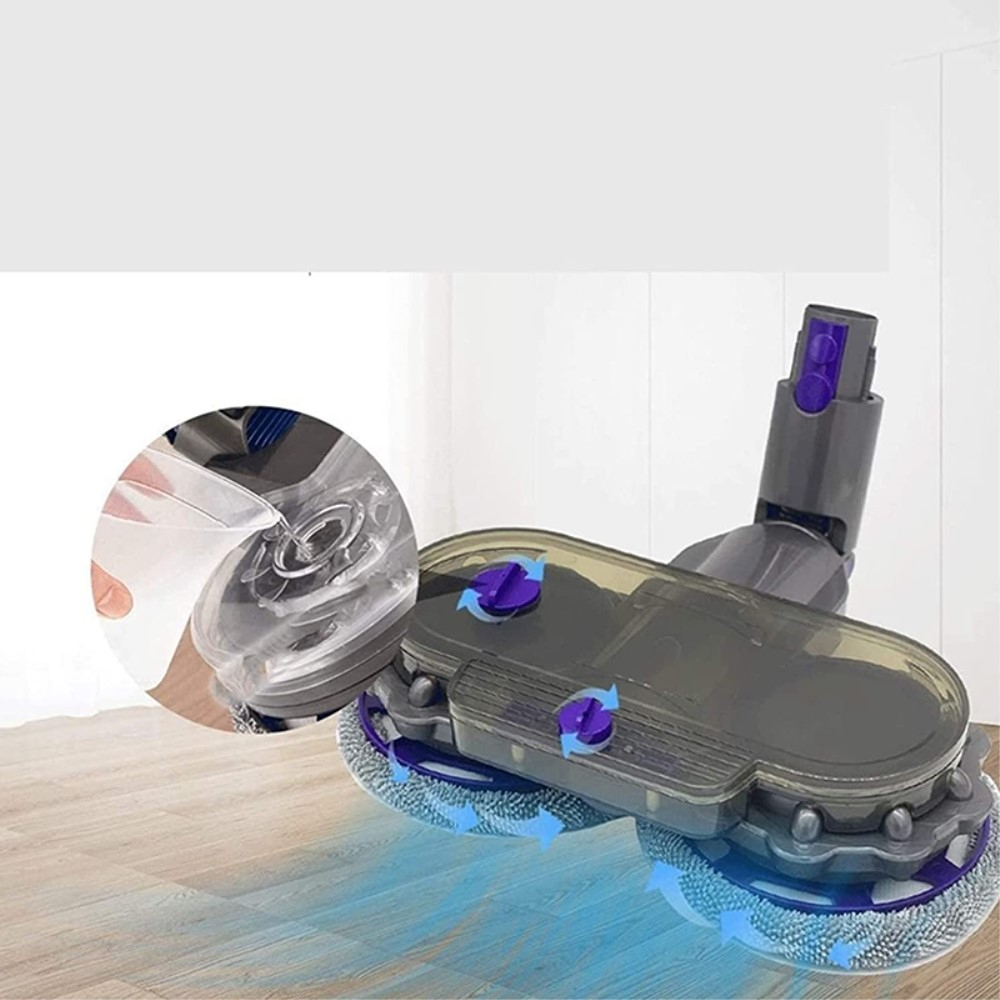 Elektrischer Wischkopf Bodenmopp Aufsatz mit Wassertank inkl. 6 Stoff Pads für Dyson Staubsauger V7 / V8 / V10 / V11 - Grau / Violett