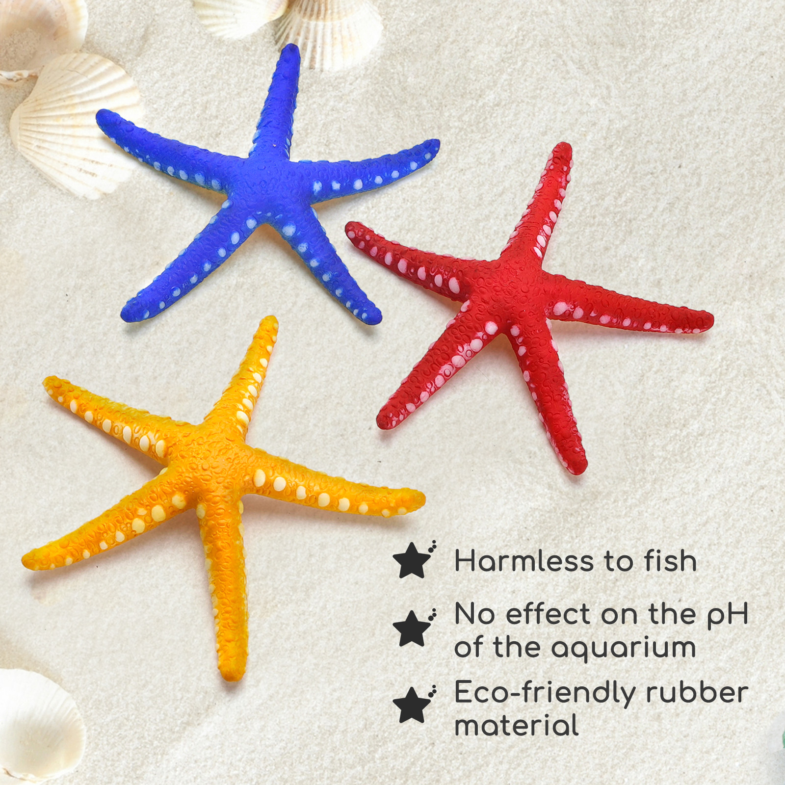 Nobleza - Conjunto de 3 Enfeites para Aquário, Estrelas-do-mar Artificiais, Decoração para Aquário, Estrelas-do-mar Fluorescentes | Borracha Ecológica, Não Altera os Parâmetros da Água
