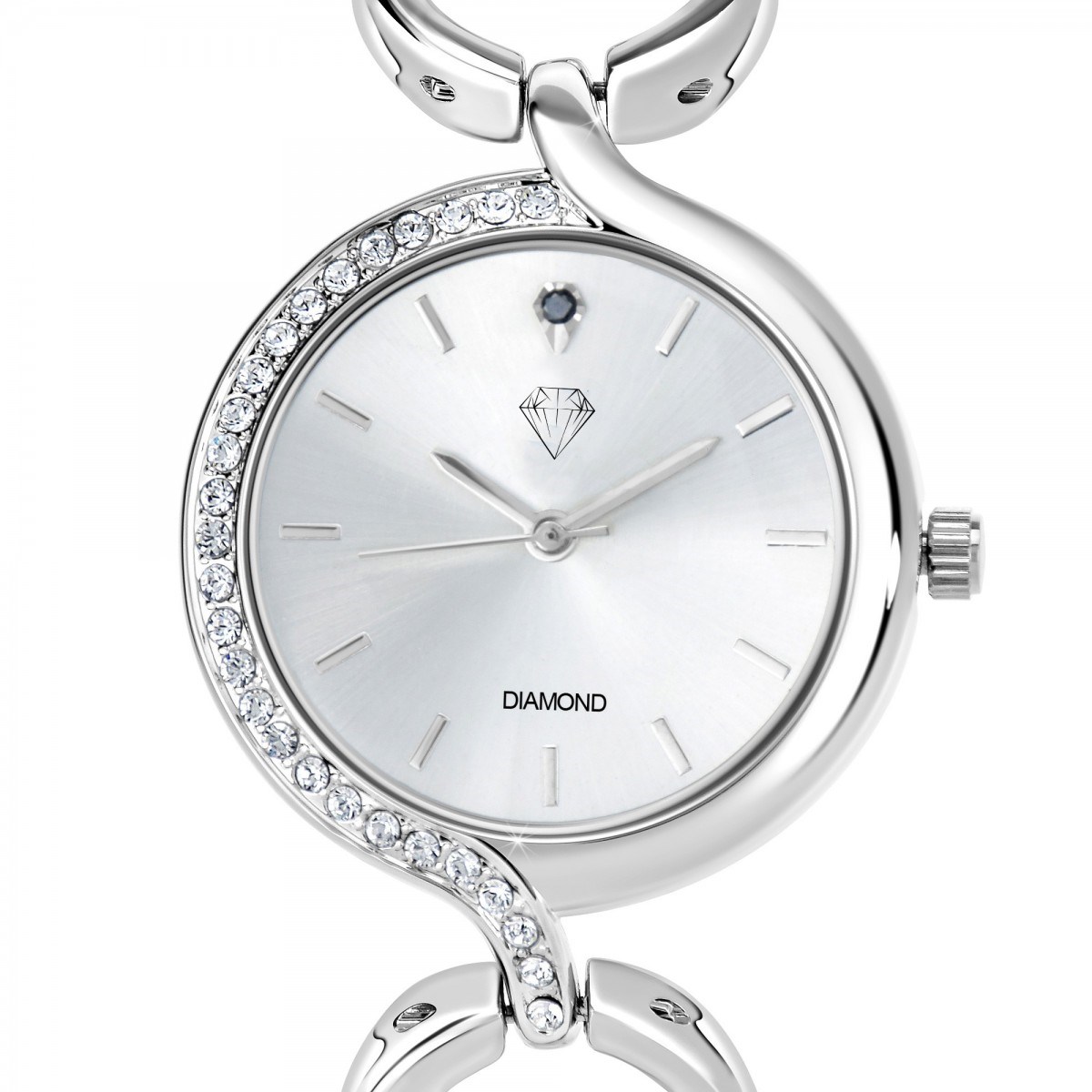 Montre Maeva argentée SC Crystal ornée d'un véritable diamant noir et de Cristaux scintillants